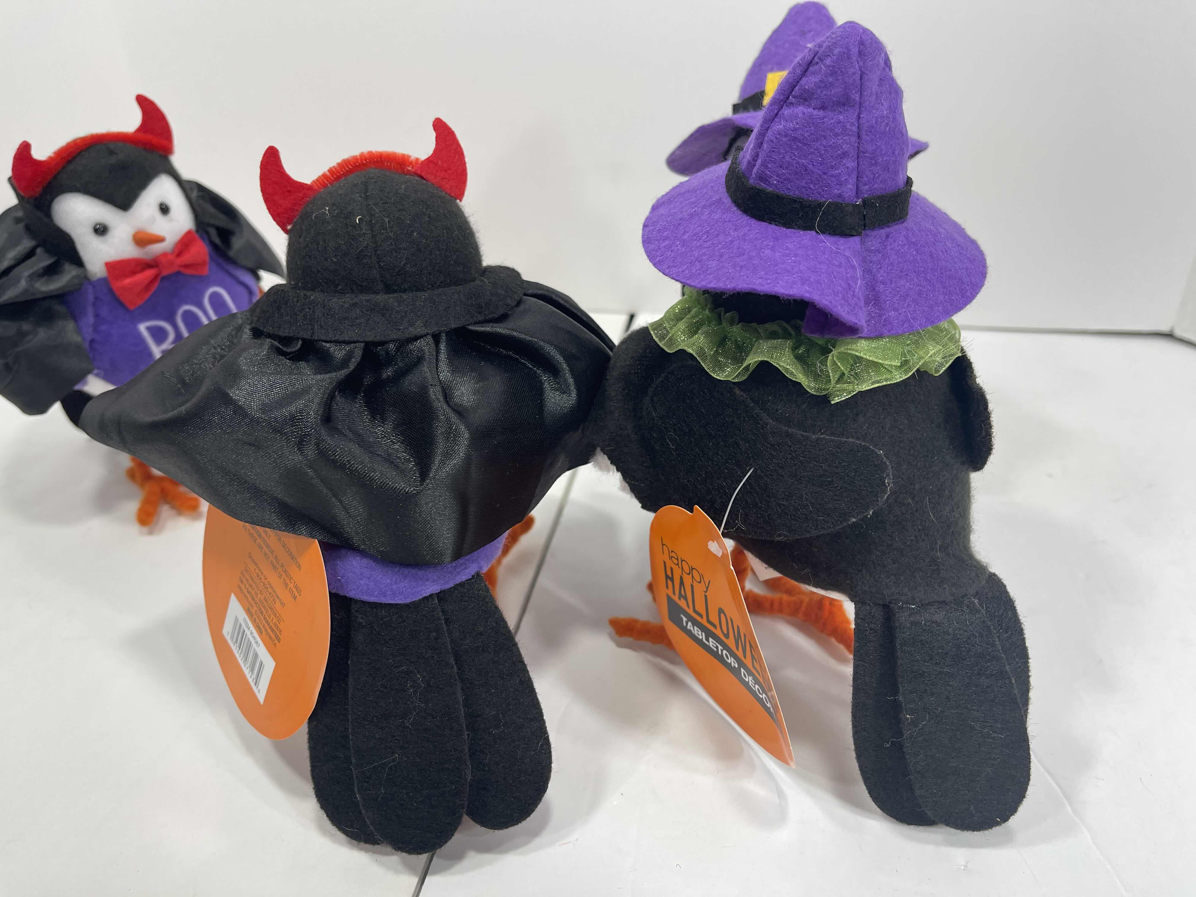 Photo 1 of HALLOWEEN TABLETOP DECOR - 7” FELT DEVIL BIRD (2) & WITCH BIRDY WITH PIGTAILS (2) NWT