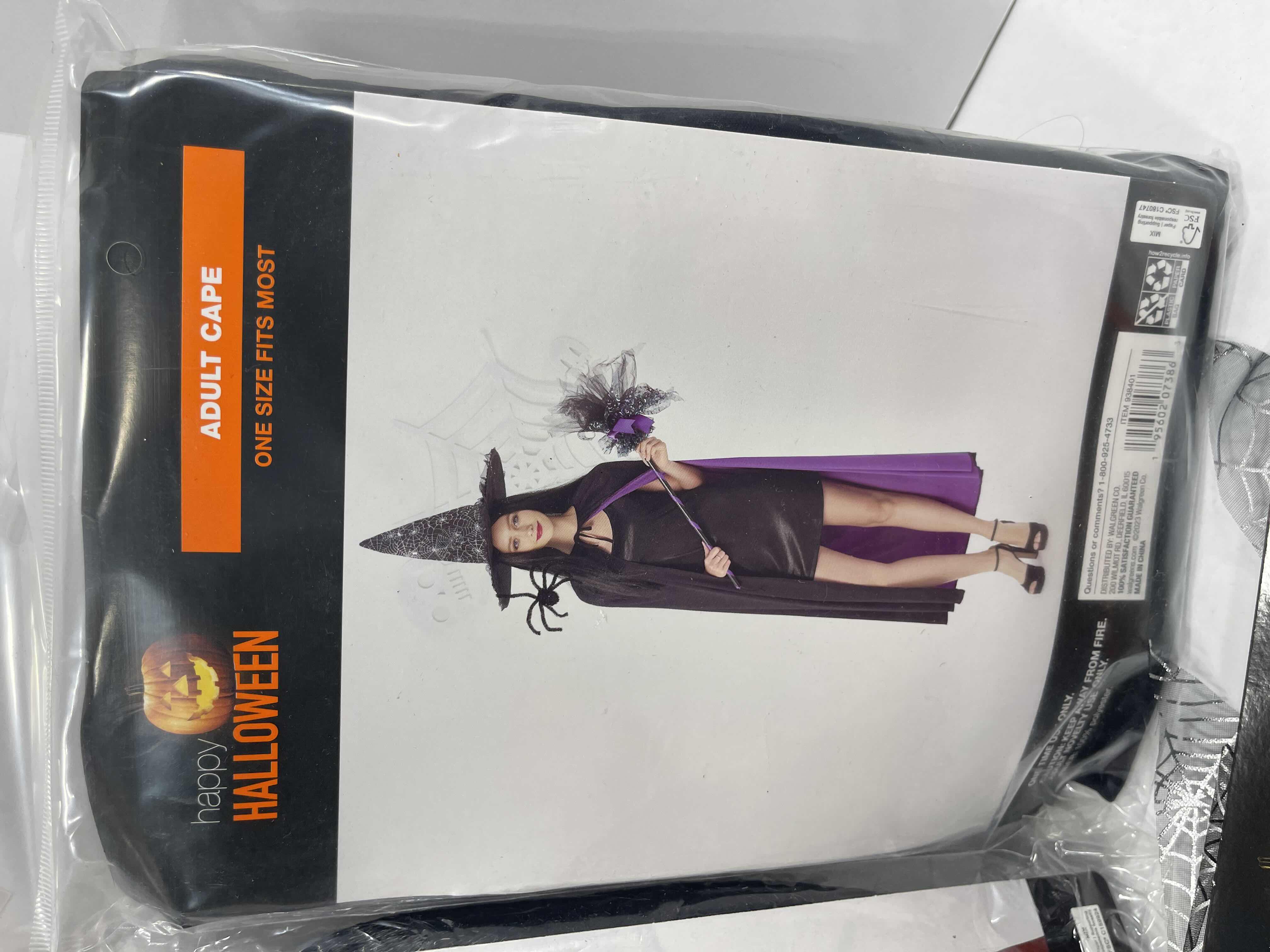 Photo 1 of ONE SIZE FITS ALL HALLOWEEN COSTUME LOT INCLUDES WITCH HAT AND FLOCKED SPIDERS