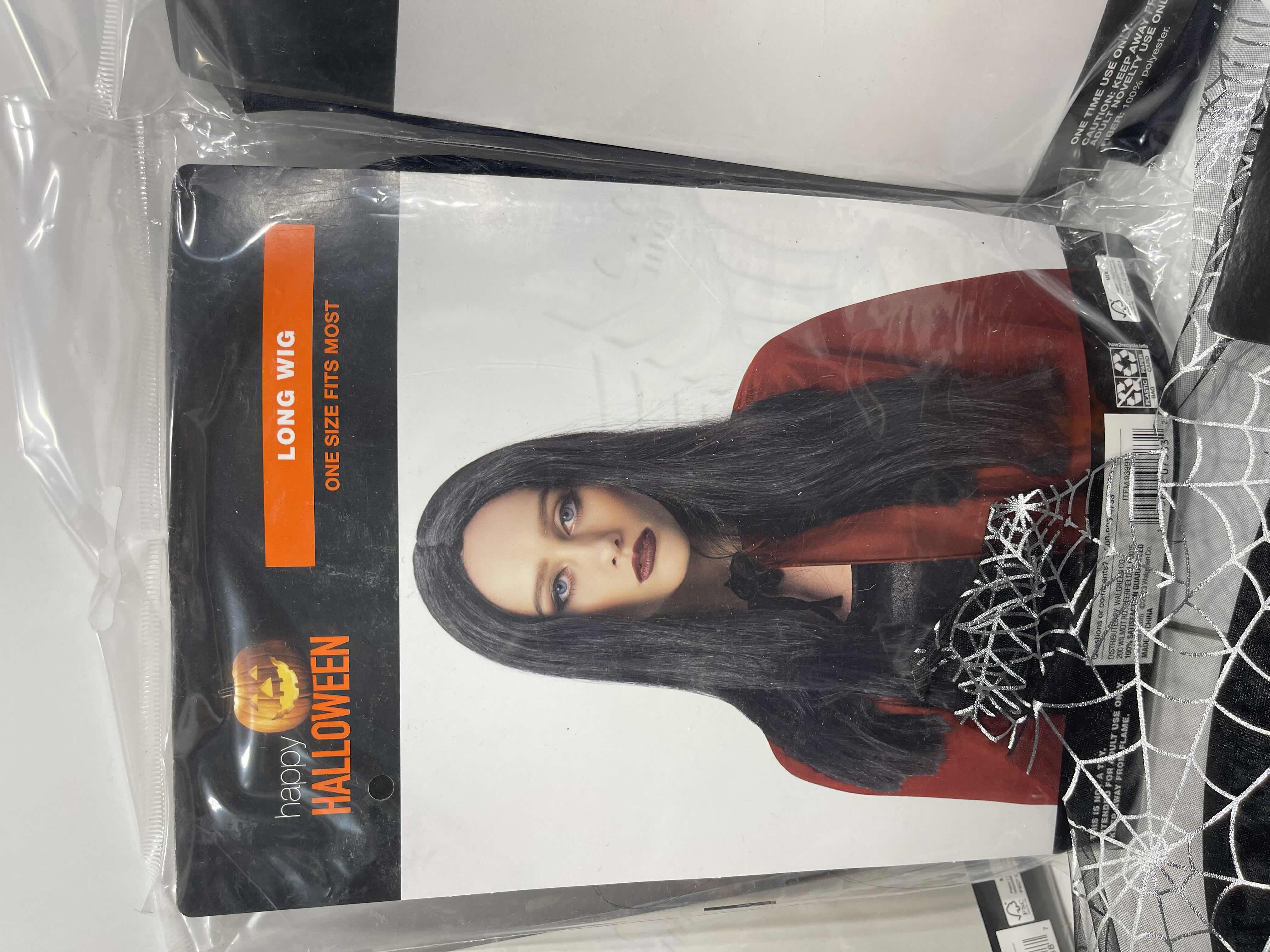 Photo 1 of ONE SIZE FITS ALL HALLOWEEN COSTUME LOT INCLUDES WITCH HAT AND FLOCKED SPIDERS