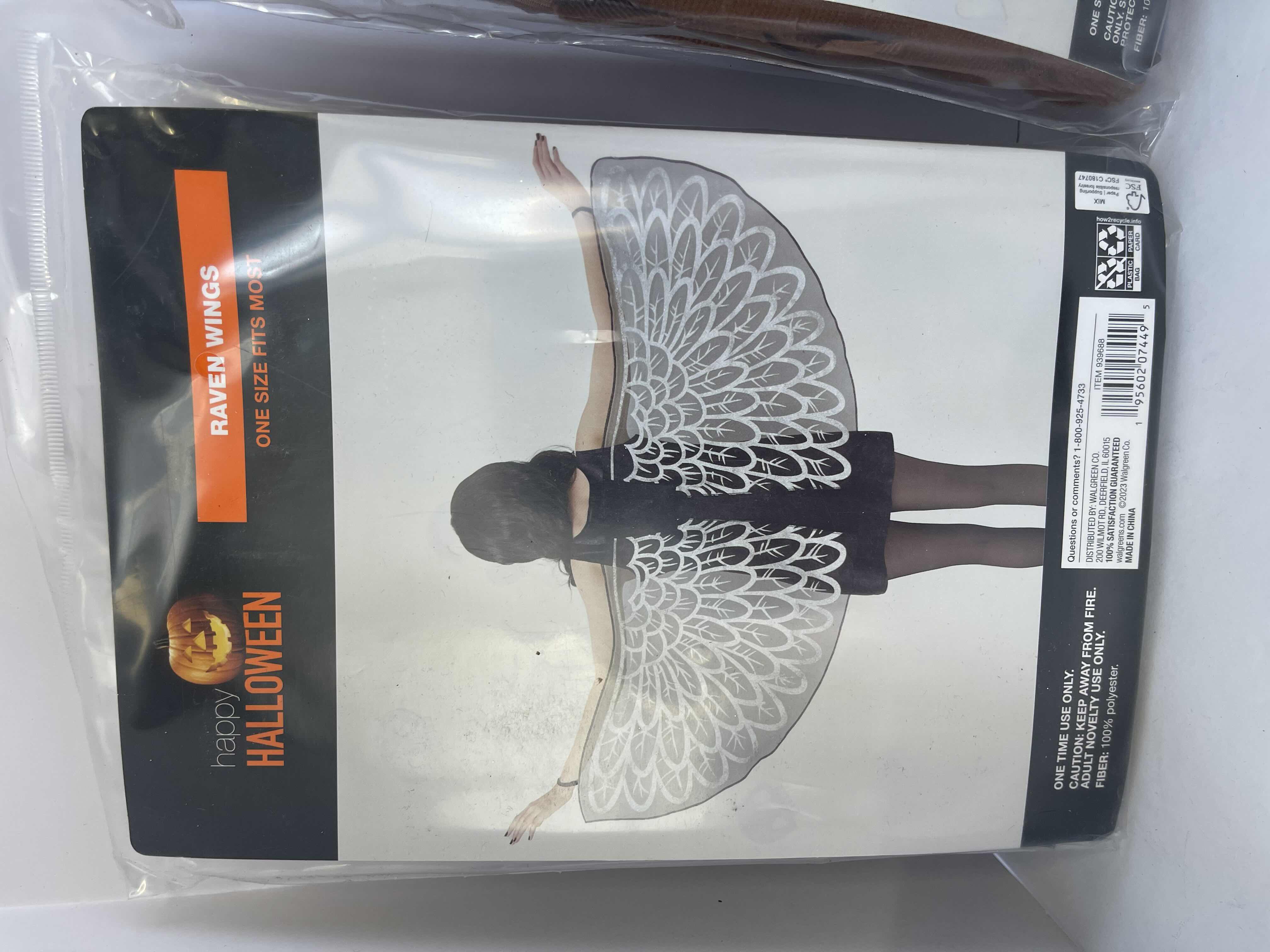Photo 1 of HALLOWEEN ASSORTED COSTUMES - RAVEN WINGS, 60’S COSTUMES KIT & MULTI COLORED BOB WIG - ONE SIZE FITS MOST