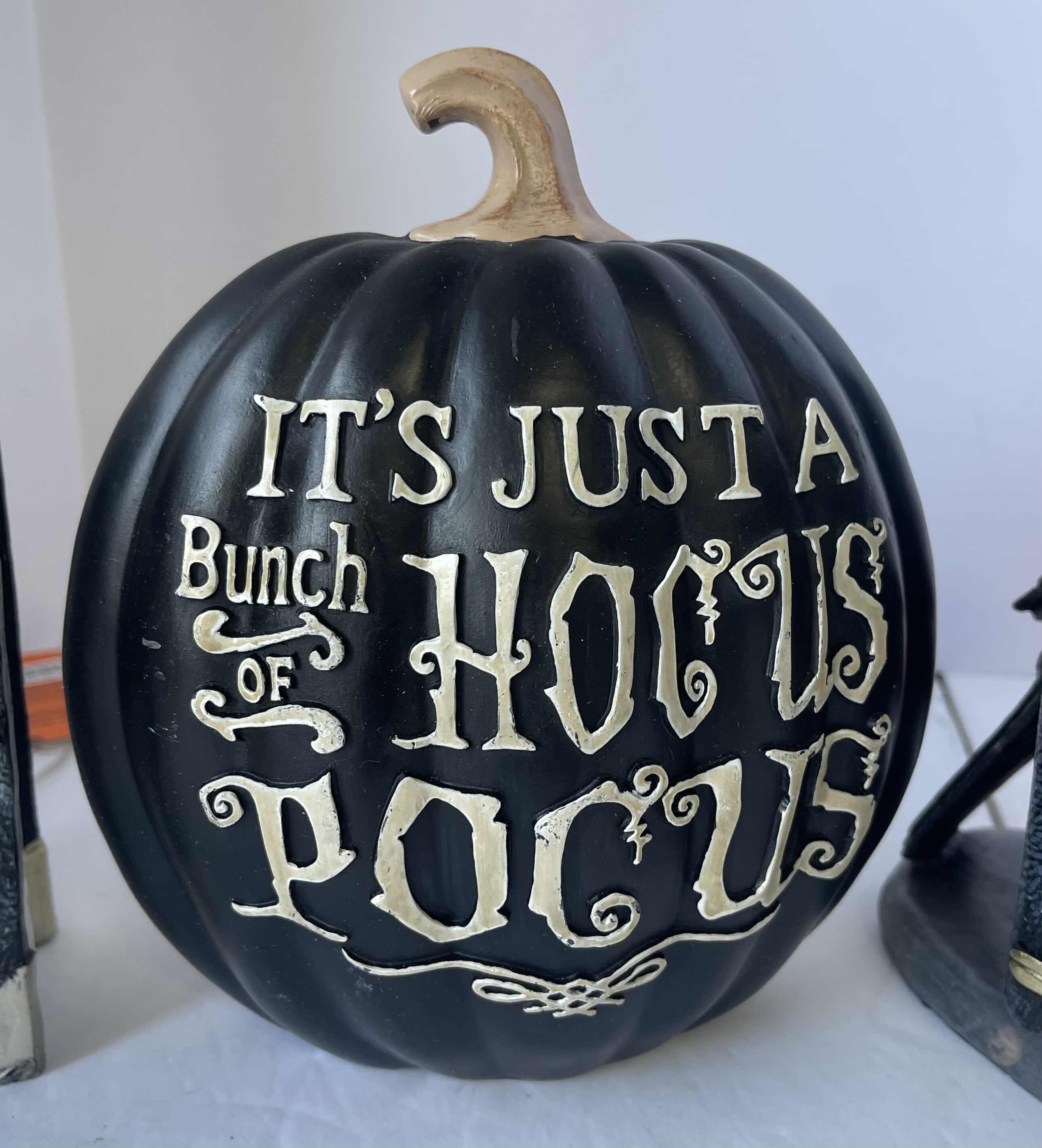 Photo 1 of HAPPY HALLOWEEN 7” TABLE TOP RESIN HOME DECOR - HOCUS POCUS PUMPKINS (3) NEW