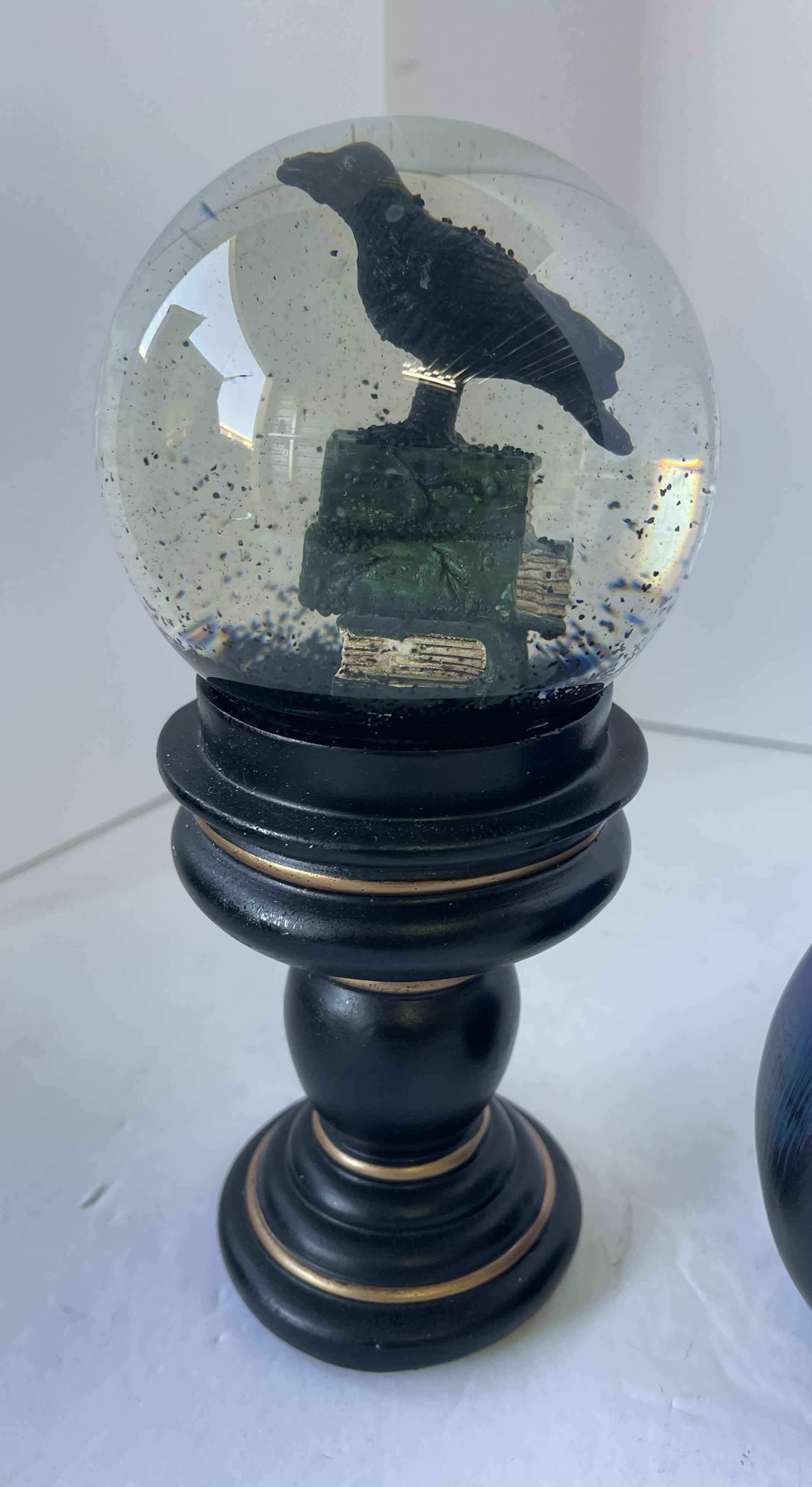 Photo 1 of HALLOWEEN TABLE TOP RESIN LIGHT UP HOME DECOR ITEMS (2) & RAVEN WATER GLOBE NEW