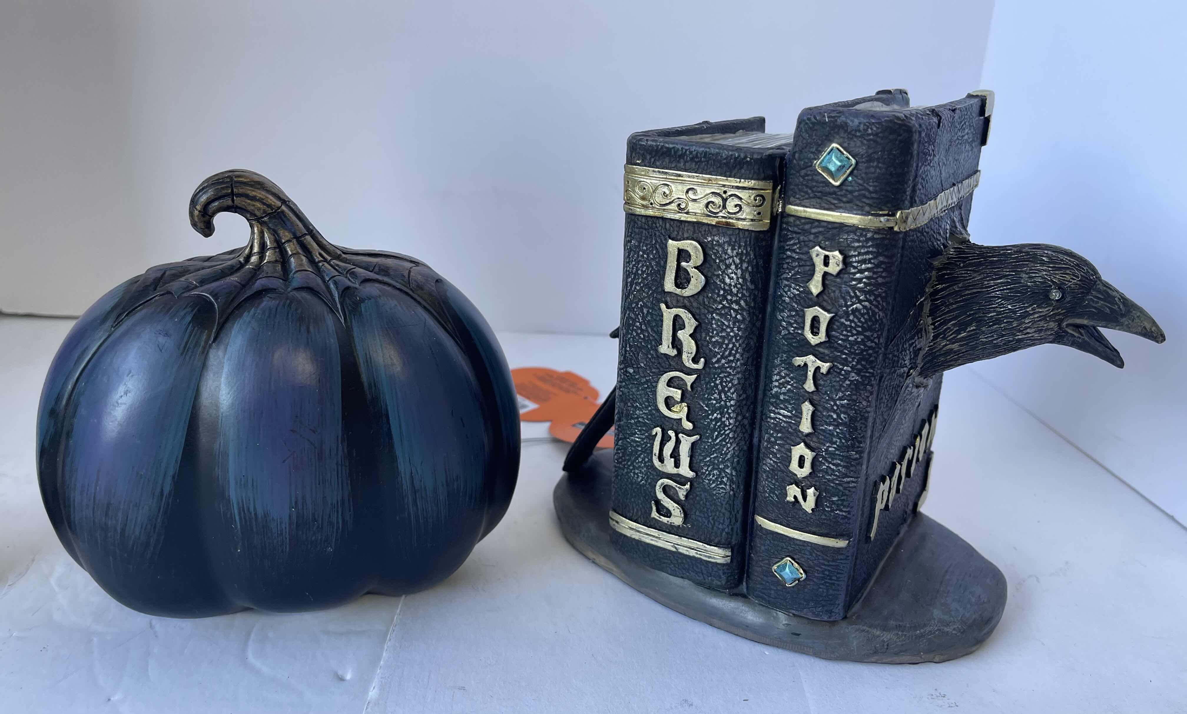 Photo 1 of HALLOWEEN TABLE TOP RESIN LIGHT UP HOME DECOR ITEMS (2) & RAVEN WATER GLOBE NEW