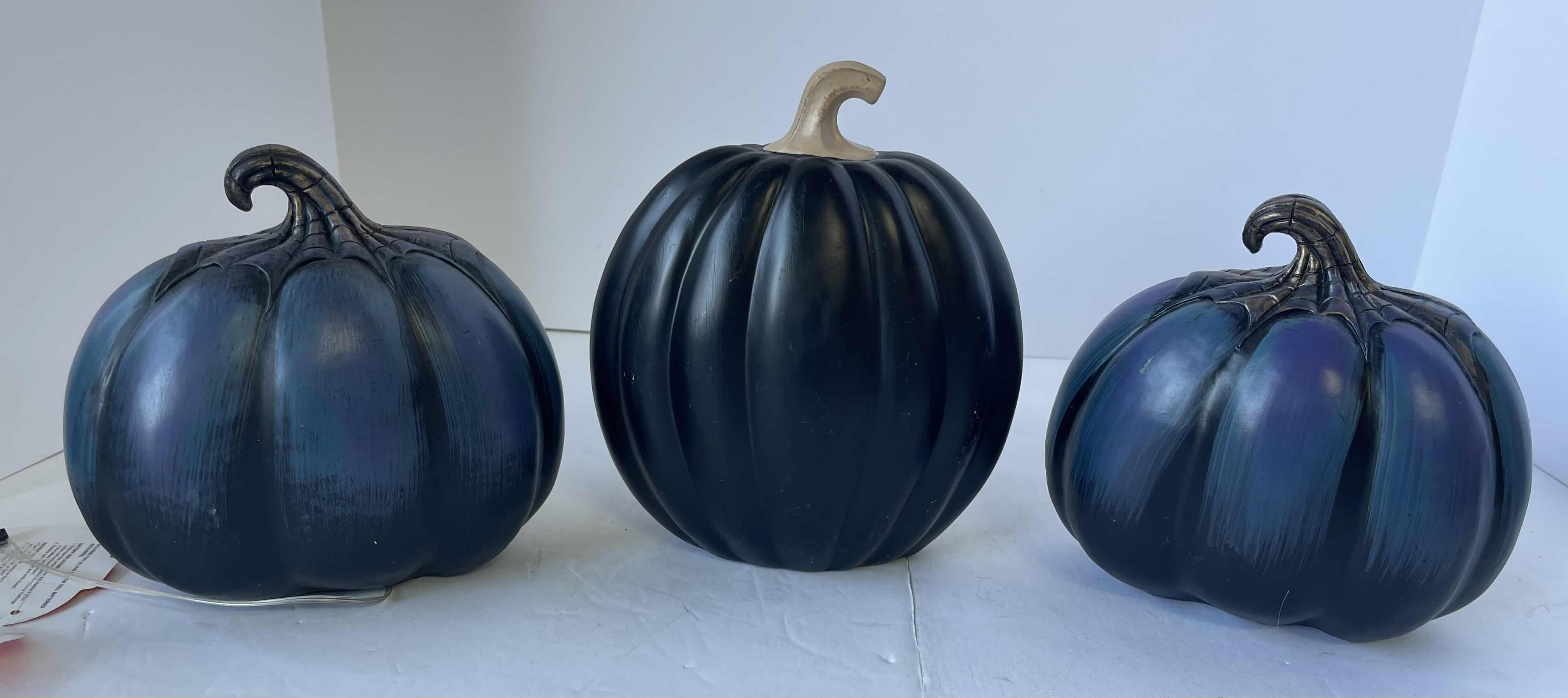 Photo 1 of RESIN HALLOWEEN PUMPKINS - LIGHT UP SPIDER EYEBALL (2) & HOCUS POCUS NEW