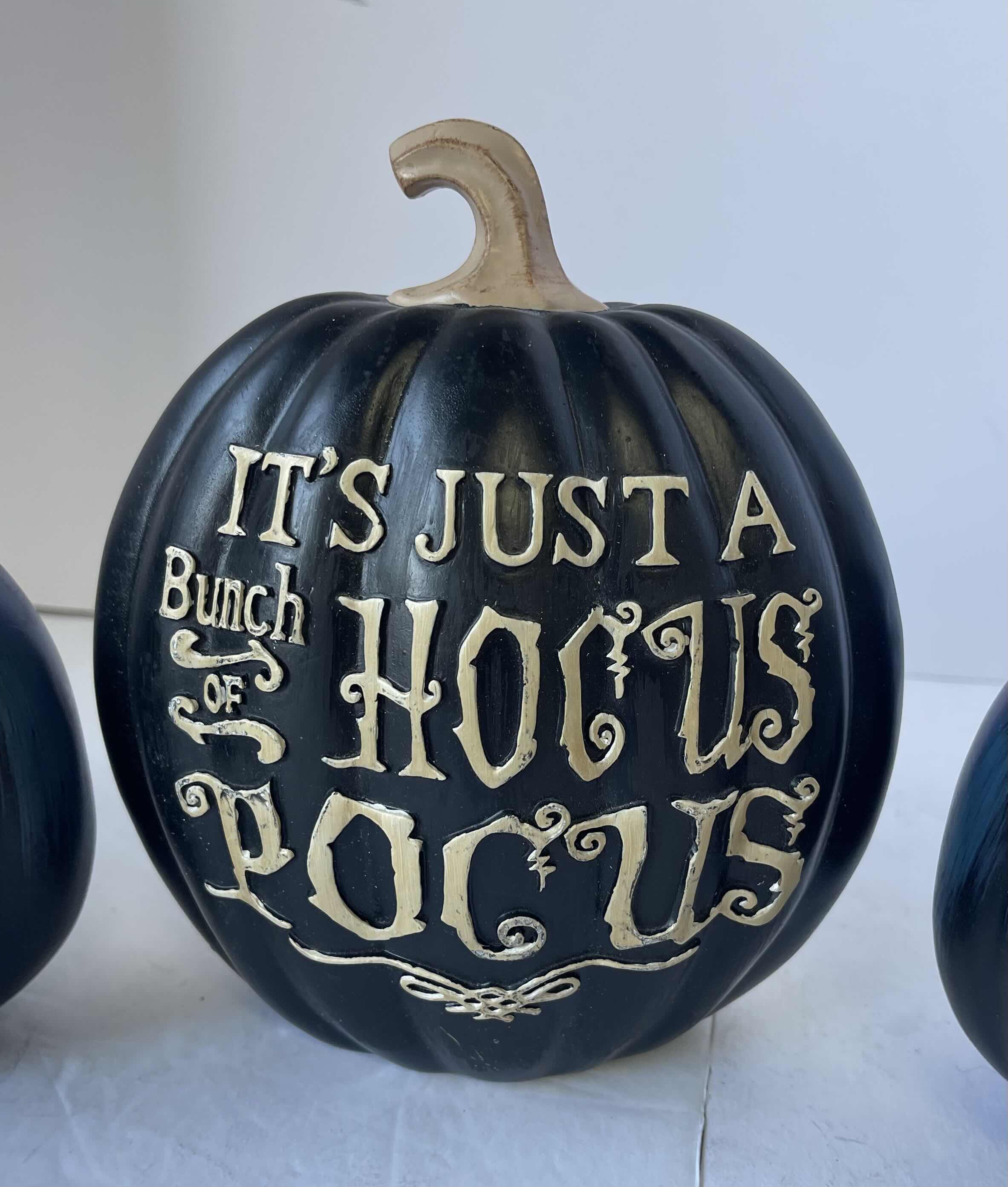 Photo 1 of RESIN HALLOWEEN PUMPKINS - LIGHT UP SPIDER EYEBALL (2) & HOCUS POCUS NEW