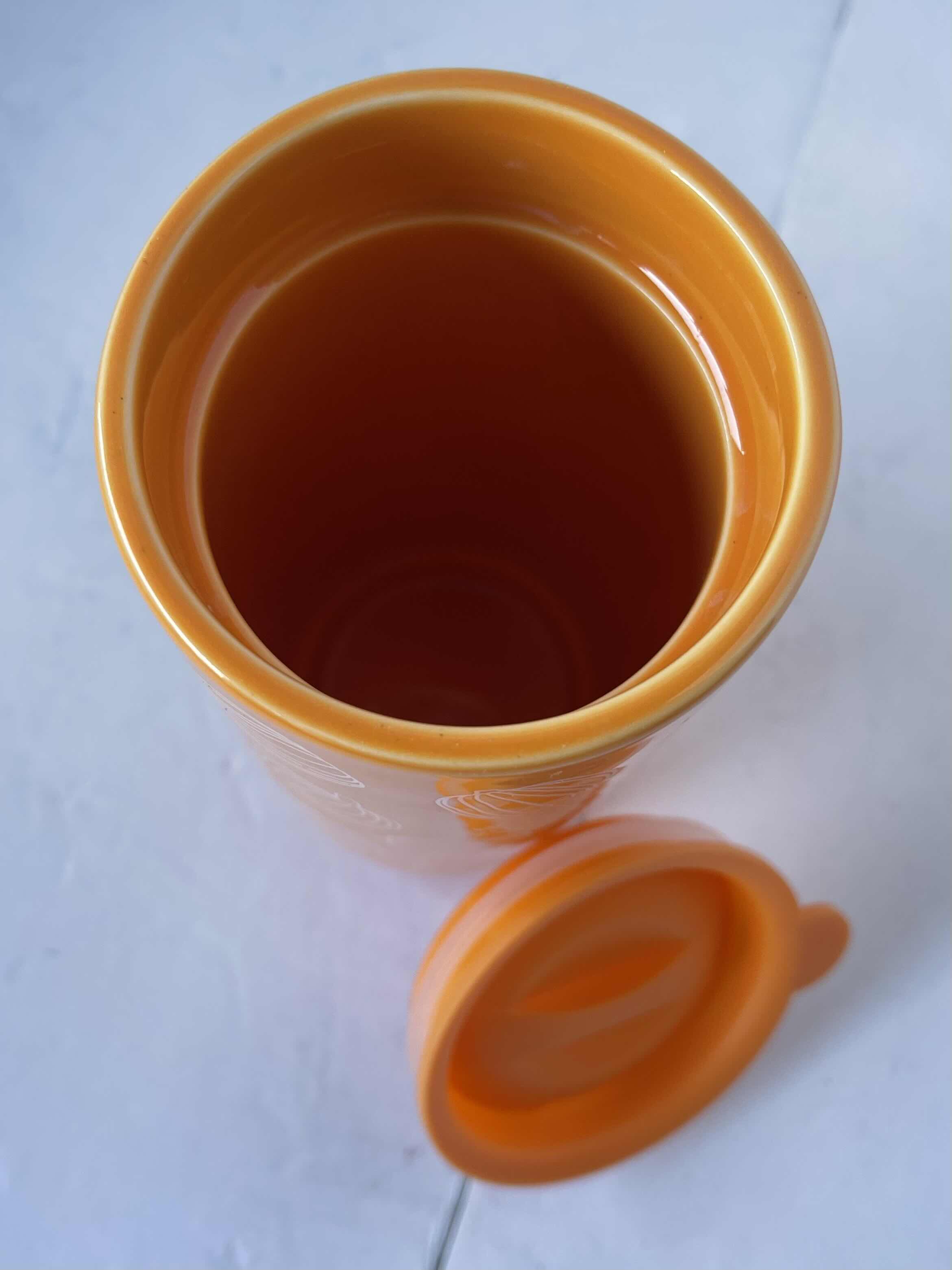 Photo 1 of FALL IN AUTUMN CERAMIC ORANGE 16 OZ. TRAVEL MUGS WITH LIDS (3)