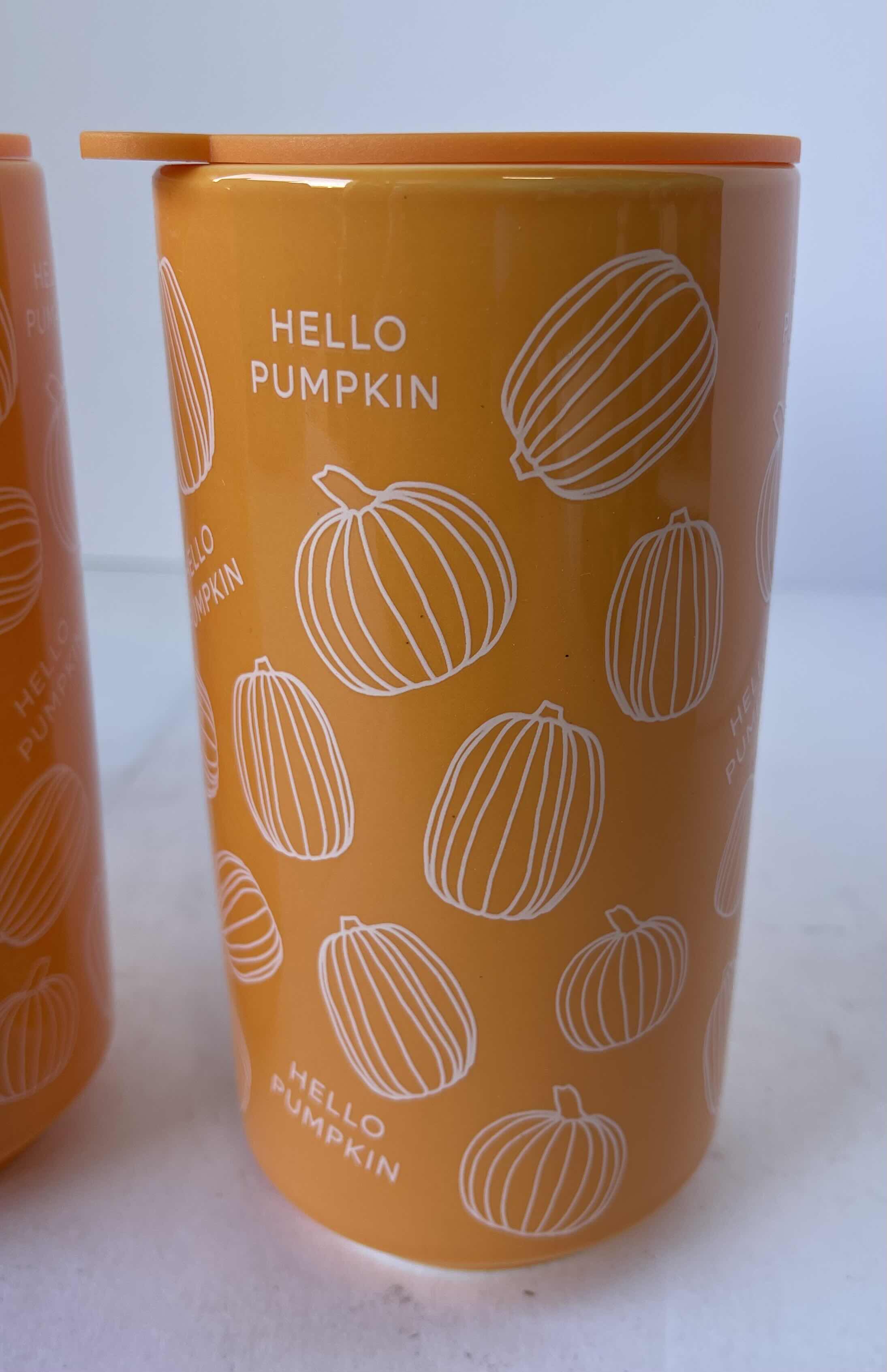 Photo 1 of FALL IN AUTUMN CERAMIC ORANGE 16 OZ. TRAVEL MUGS WITH LIDS (3)