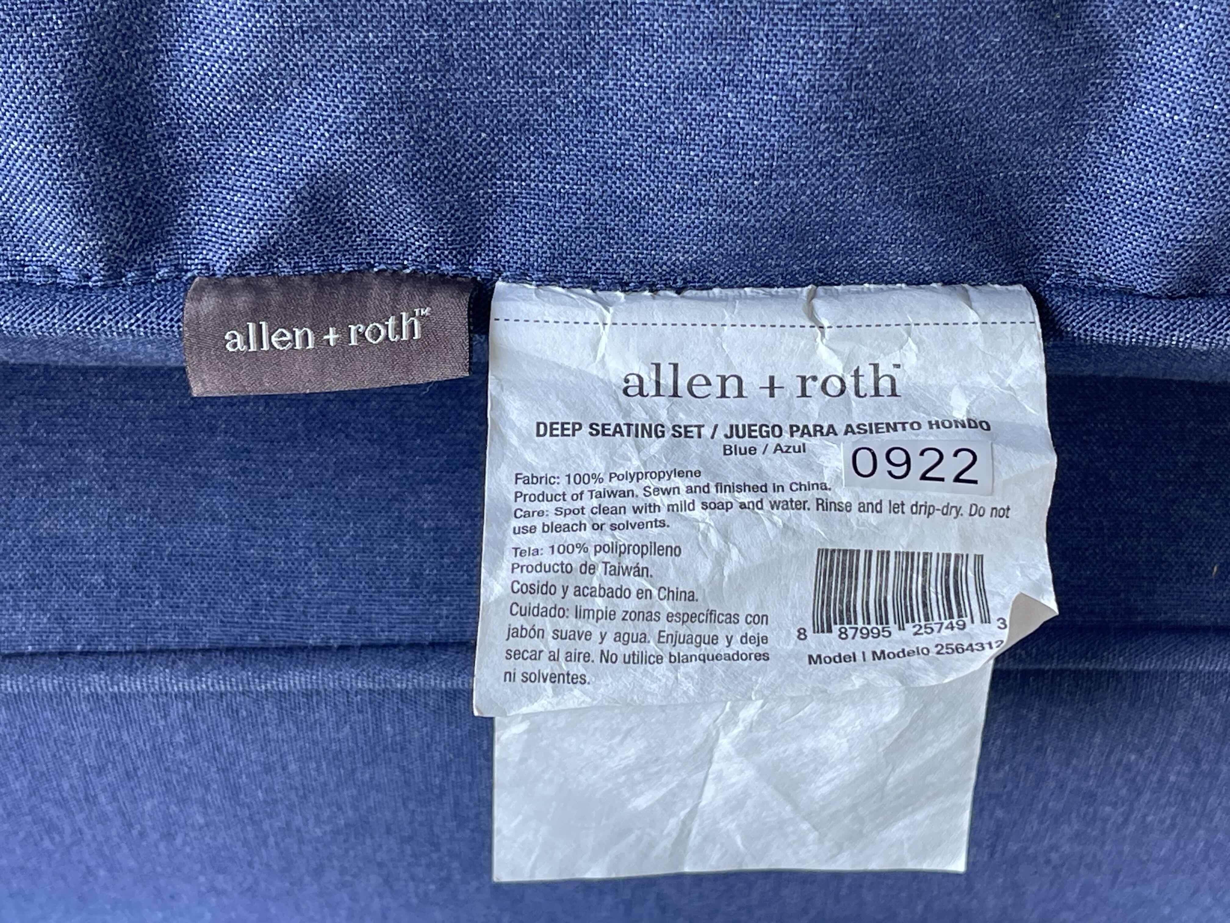 Photo 1 of ALAN + ROTH 2-PIECE BLUE CANVAS DEEP SEAT PATIO CUSHION (TOP - 21” X 25” X H6” “, BOTTOM 25” X 25” X H6”)