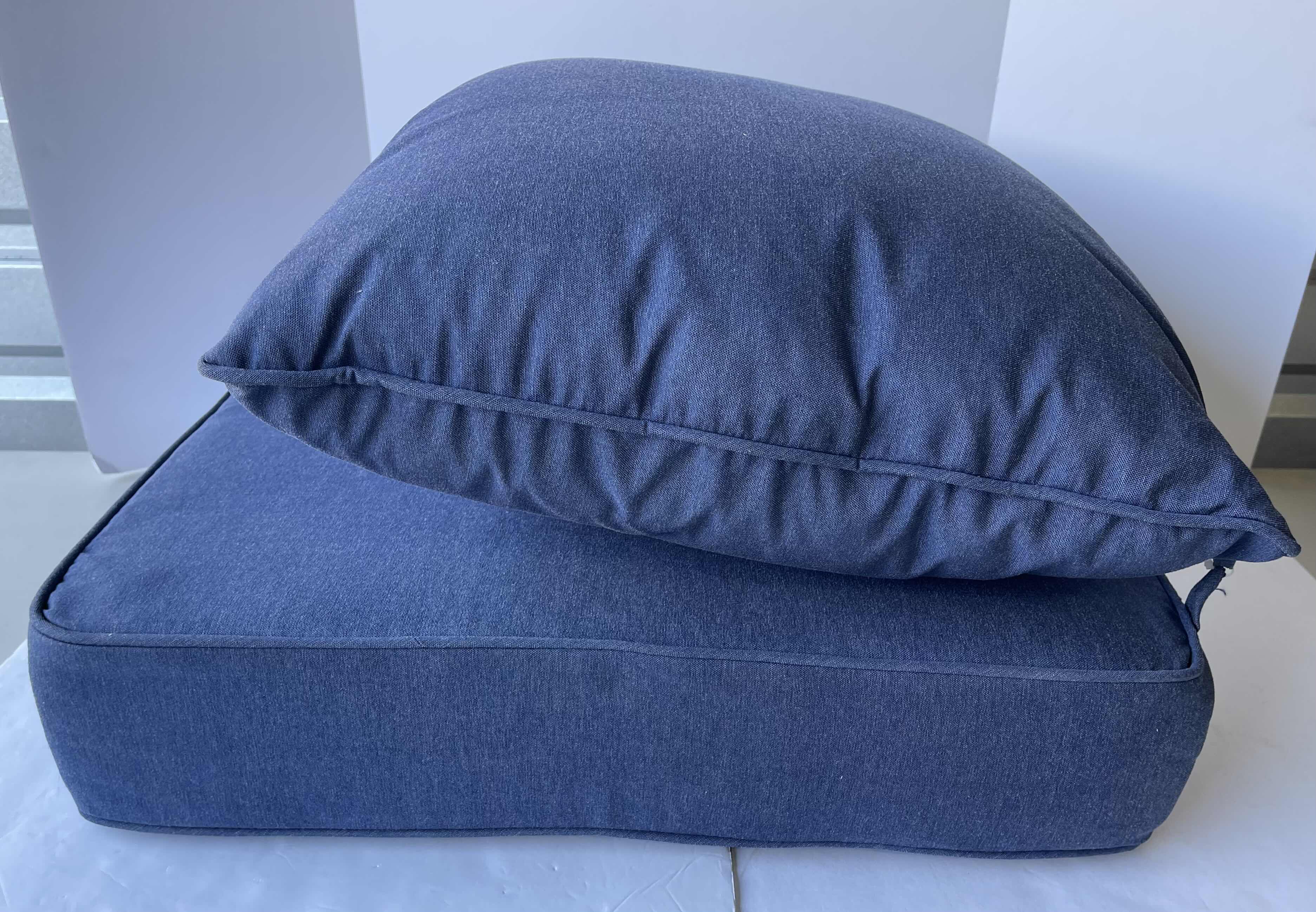 Photo 1 of ALAN + ROTH 2-PIECE BLUE CANVAS DEEP SEAT PATIO CUSHION (TOP - 21” X 25” X H6” “, BOTTOM 25” X 25” X H6”)