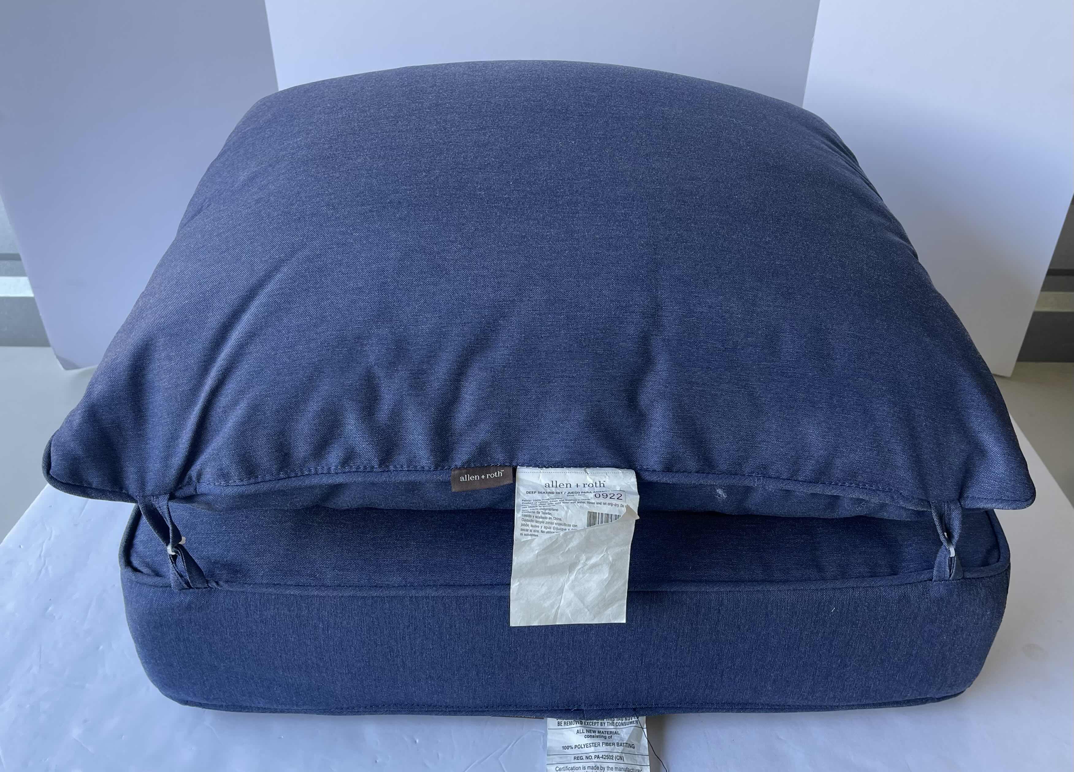 Photo 1 of ALAN + ROTH 2-PIECE BLUE CANVAS DEEP SEAT PATIO CUSHION (TOP - 21” X 25” X H6” “, BOTTOM 25” X 25” X H6”)