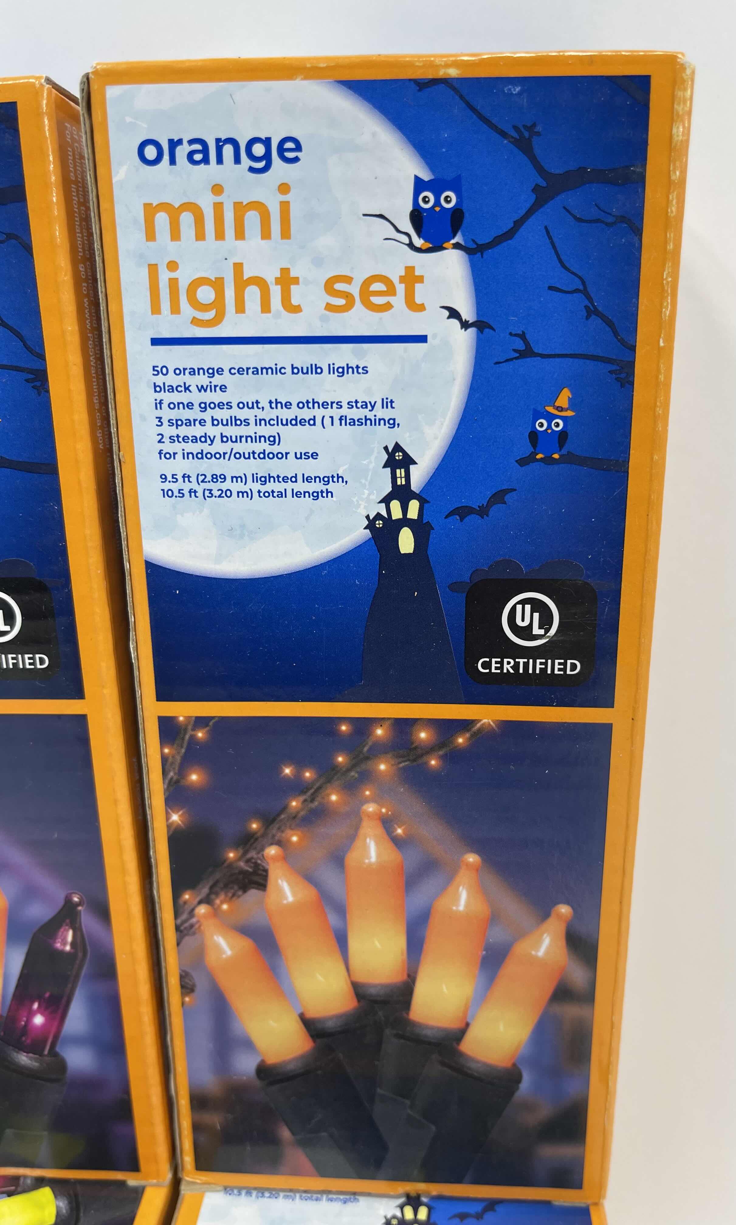 Photo 1 of MINI LIGHT SET 50 BULB INDOOR/OUTDOOR BOXES (9 TOTAL) - ORANGE (3), PURPLE (3) & MULTICOLOR (3) MSRP $75