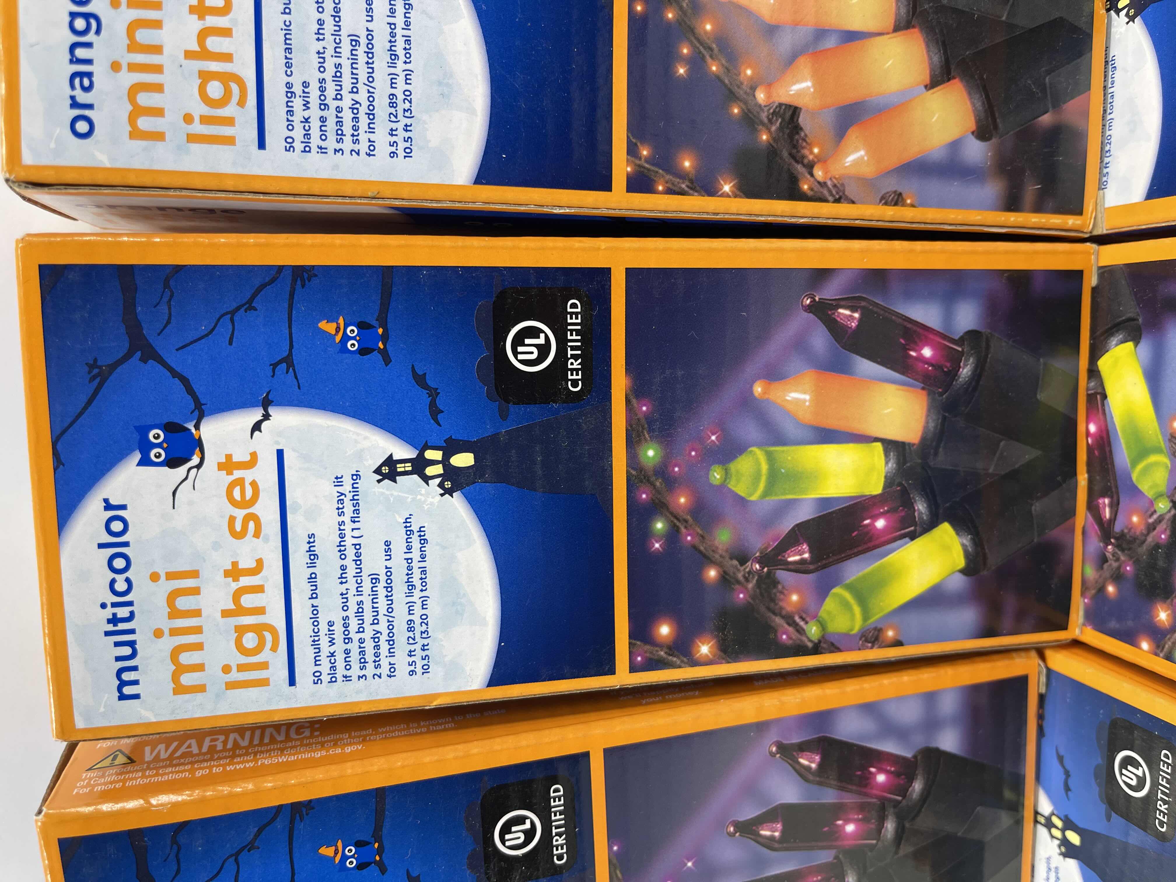 Photo 1 of MINI LIGHT SET 50 BULB INDOOR/OUTDOOR BOXES (9TOTAL) - ORANGE (3), PURPLE (3) & MULTICOLOR (3) MSRP $75