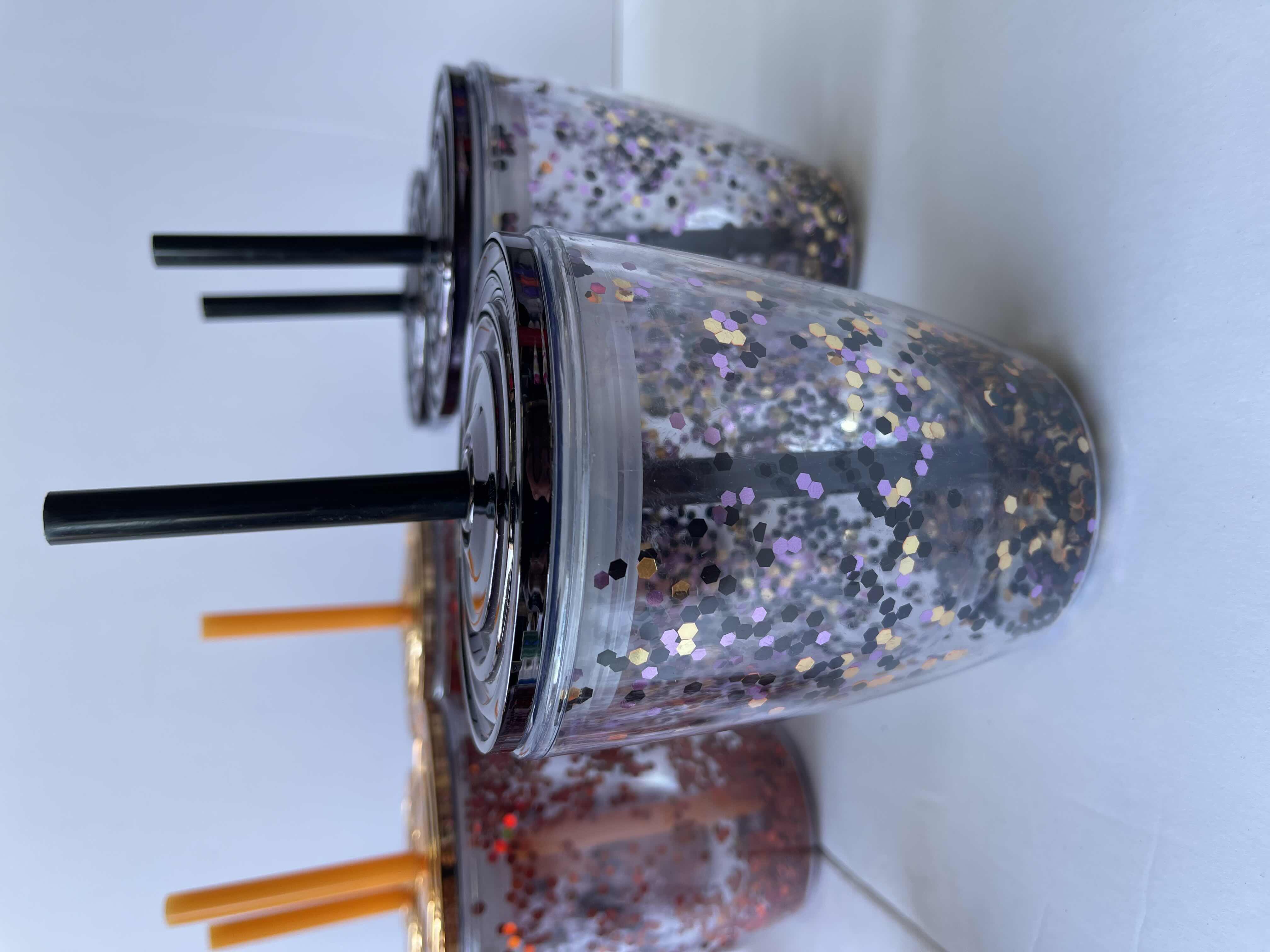 Photo 1 of GLITTER TUMBLERS 13OZ. - ORANGE (6) & BLACK (3)