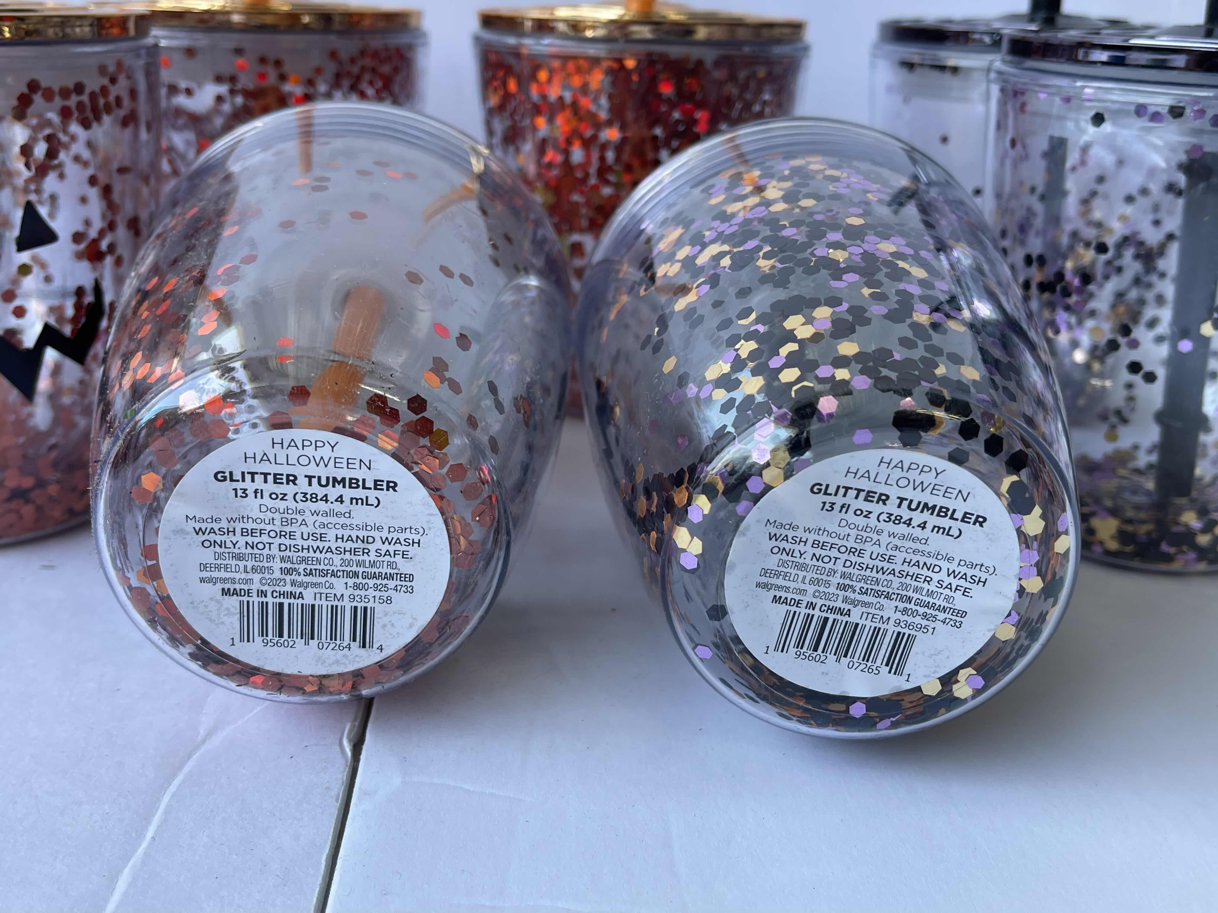 Photo 1 of GLITTER TUMBLERS 13OZ. - ORANGE (6) & BLACK (3)