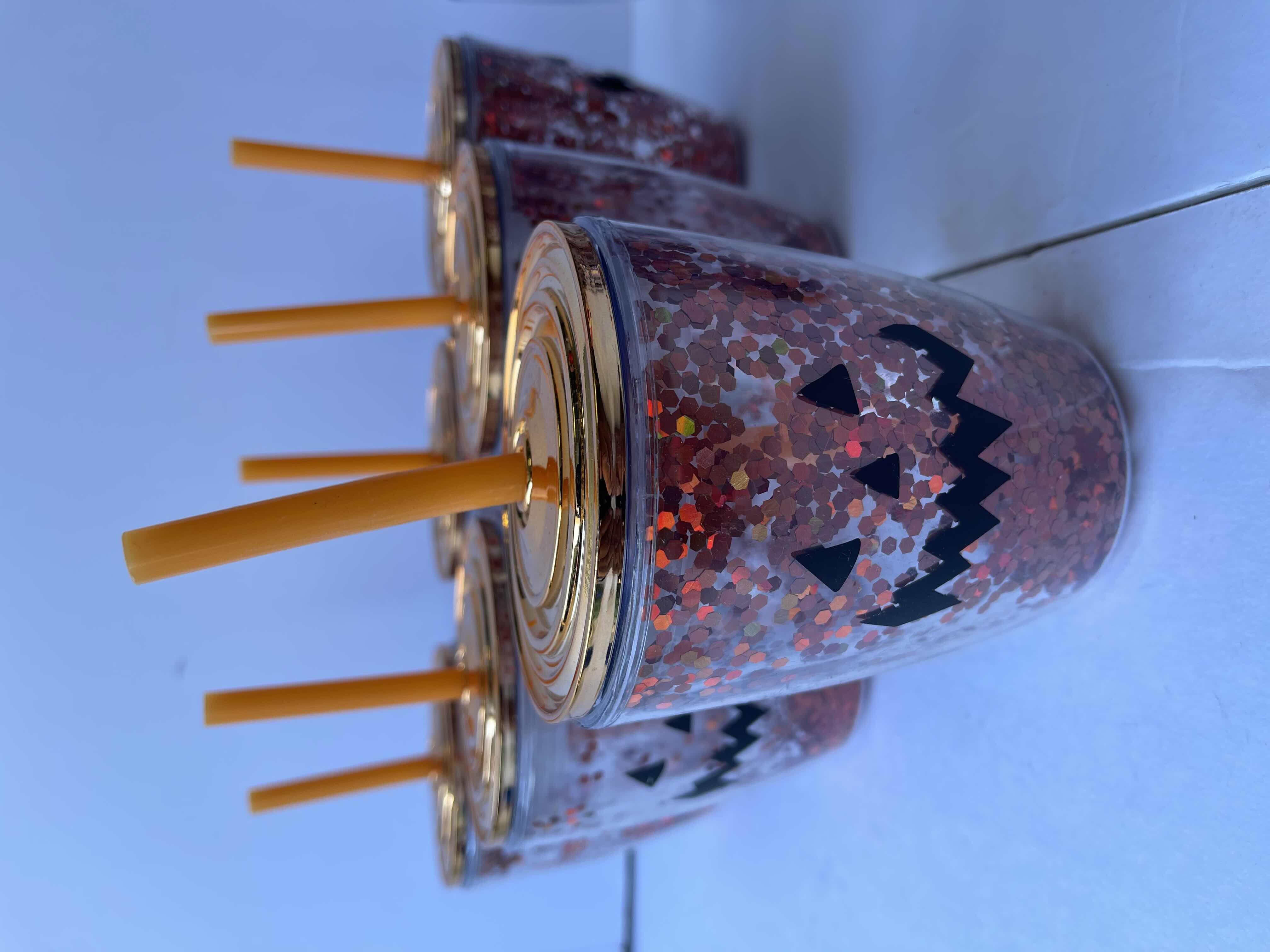 Photo 1 of GLITTER TUMBLERS 13OZ. - ORANGE (6) & BLACK (3)