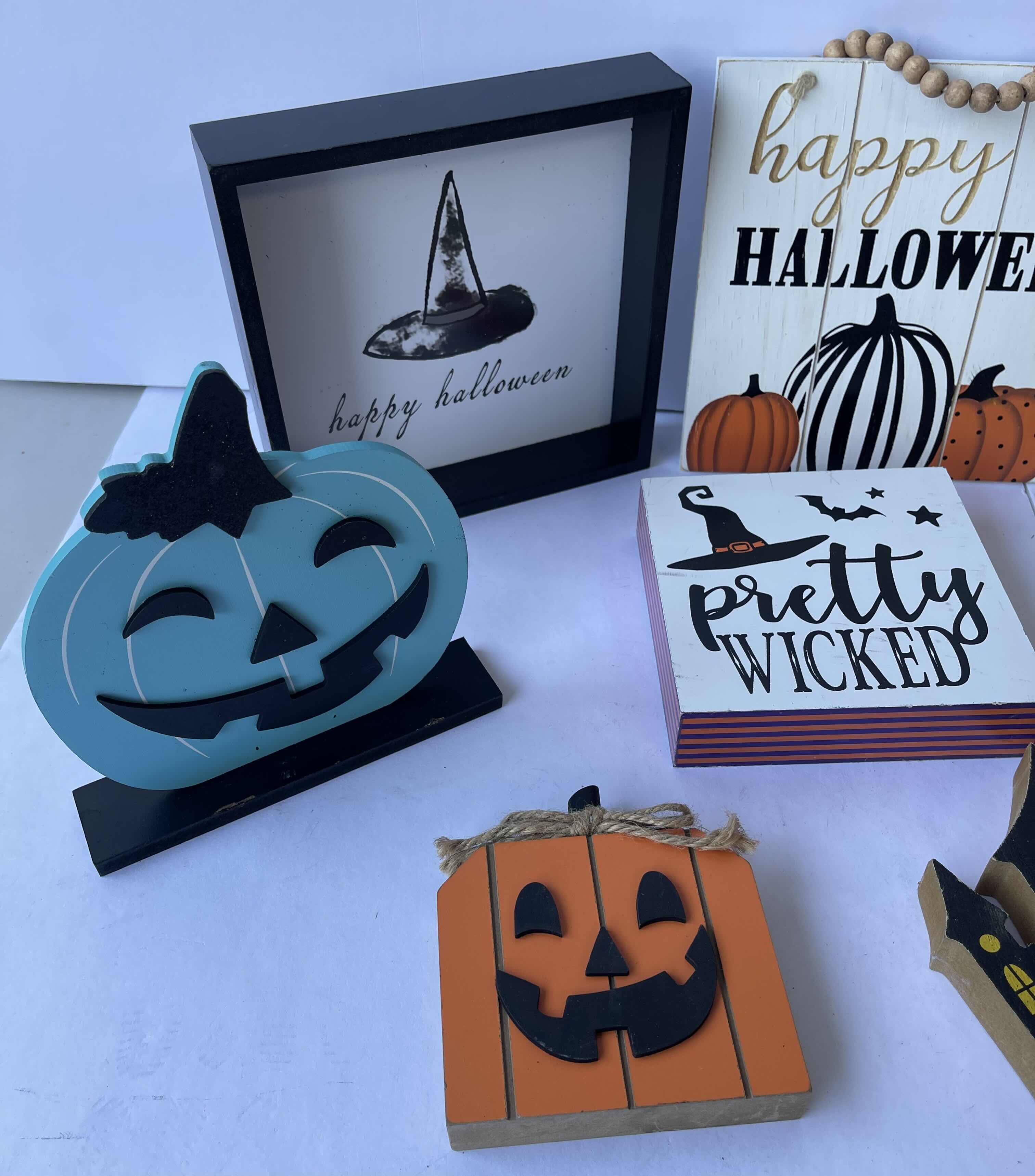 Photo 1 of HALLOWEEN TABLE TOP WOODEN DECOR ASSORTMENT (12 PIECES) TALLEST H8”