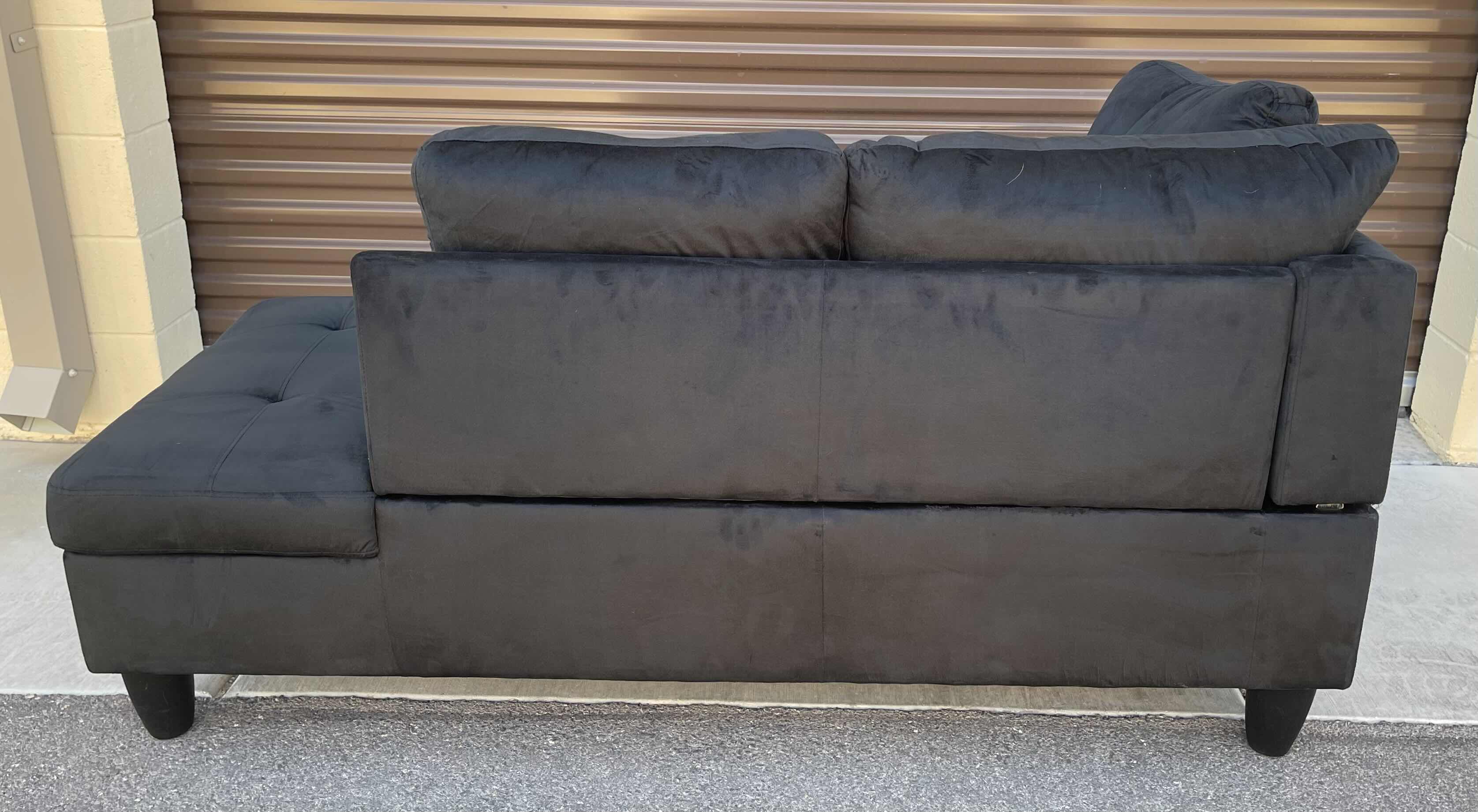 Photo 1 of BLACK VELVET UPHOLSTERED CHAISE LOUNGE 65” X 30” X H28” (SEE NOTES)