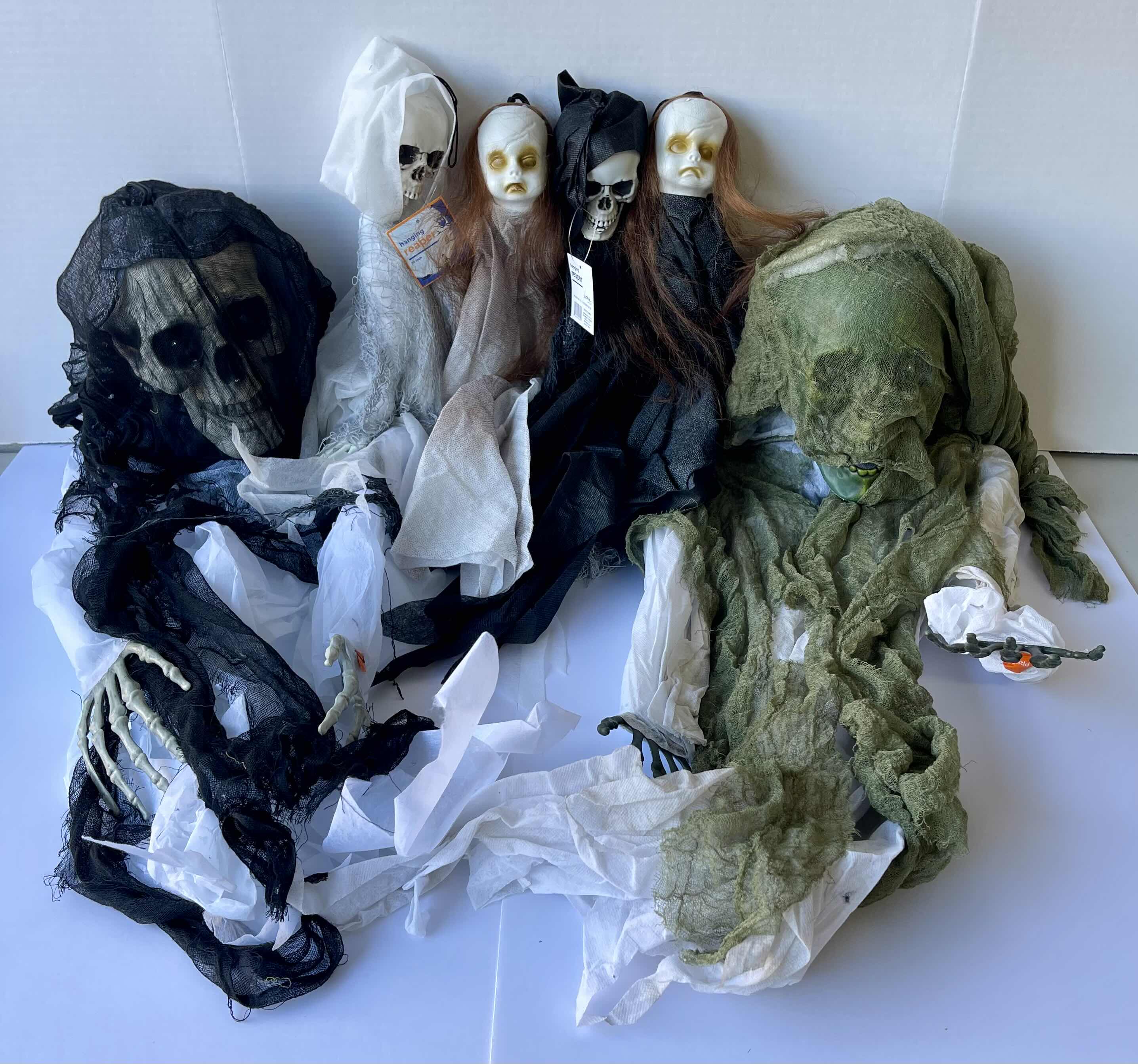 View 1 of SPOOKY HALLOWEEN LARGE 36” LIGHT-UP HANGING GHOULS (2), SMALL 23” HANGING REAPERS (2) & SMALL 23” CREEPY DOLLS