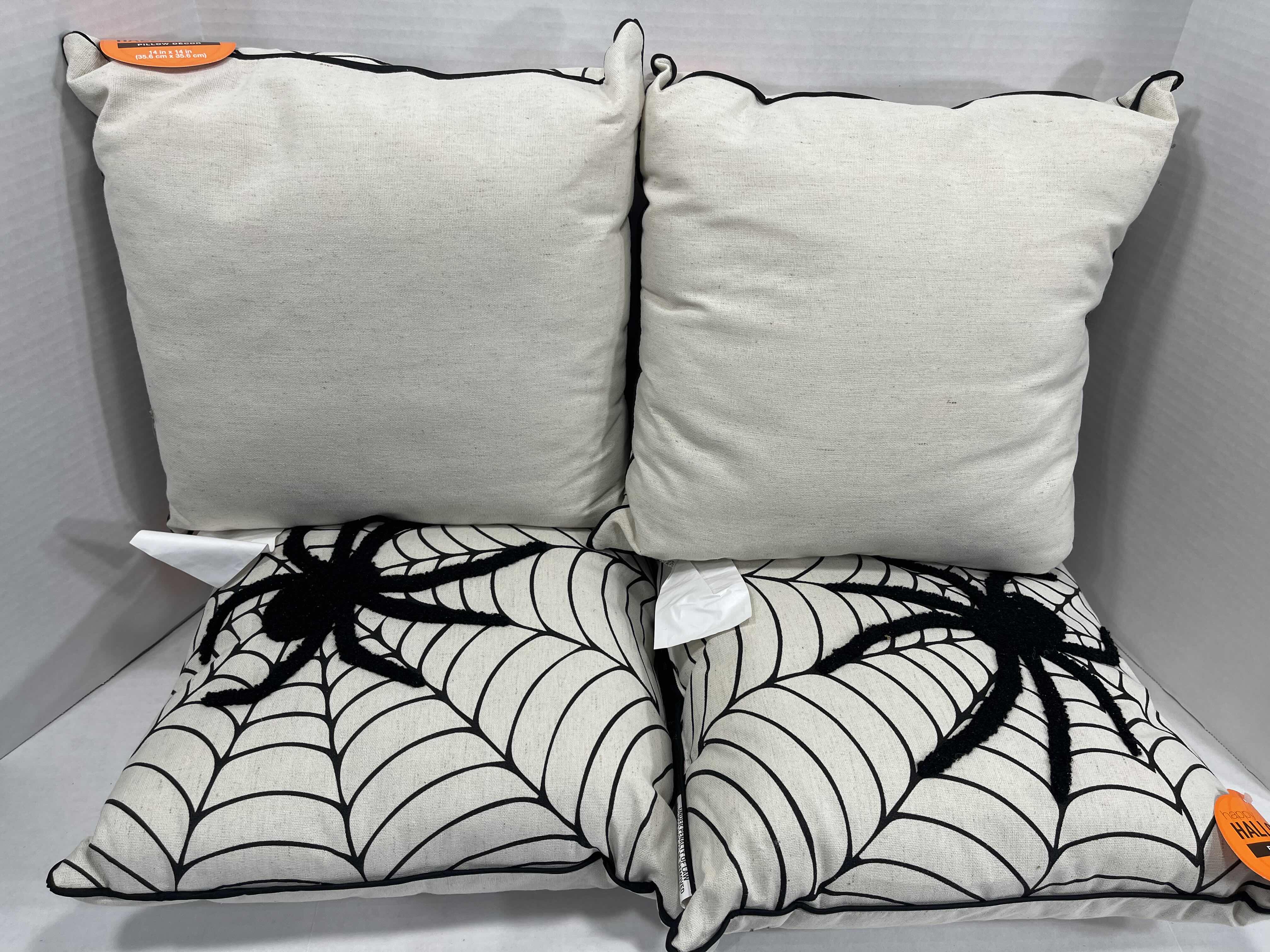 Photo 1 of HOME DECOR HALLOWEEN SPIDER THROW PILLOWS 12” (SET OF 4) NWT MSRP $70
