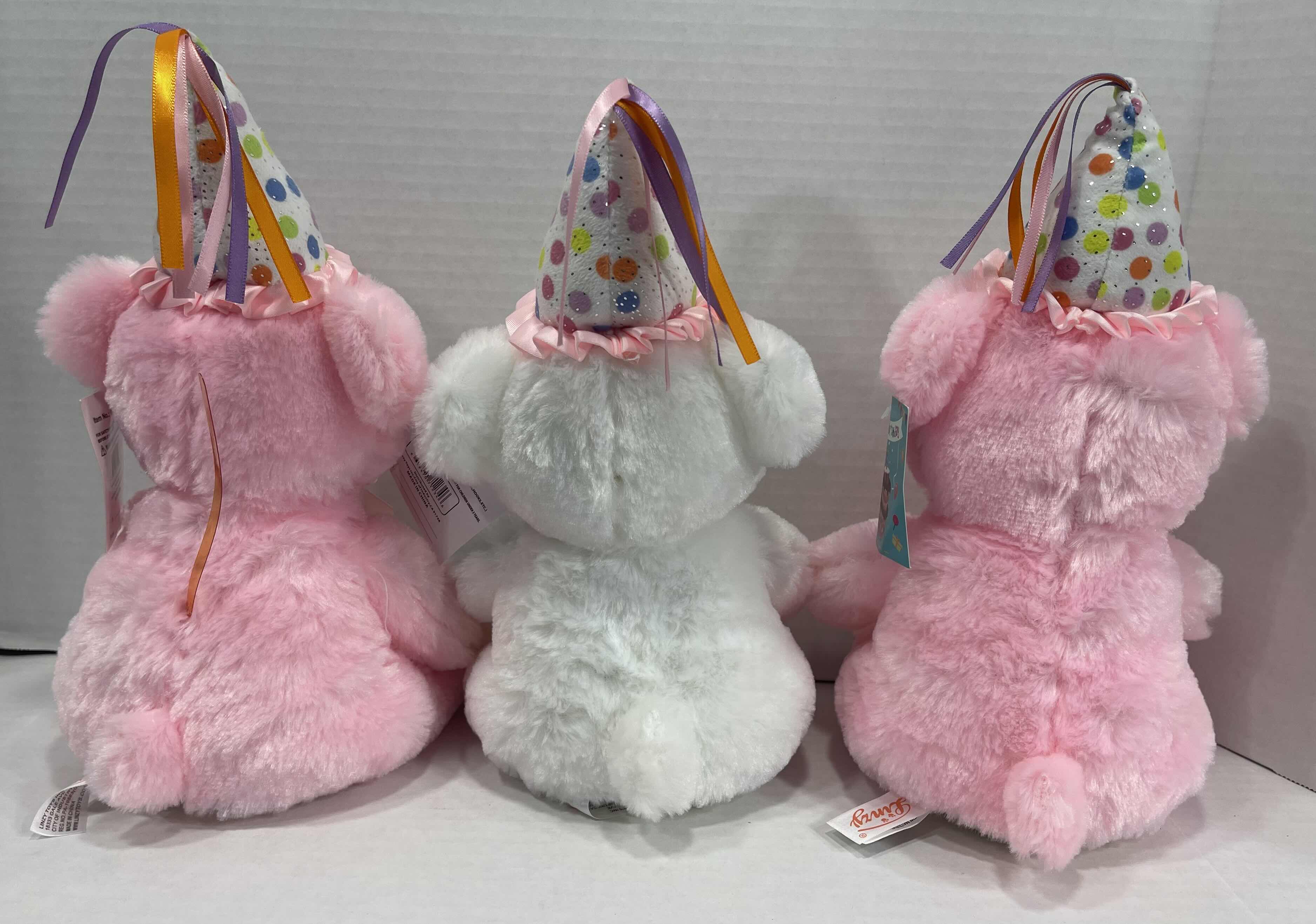Photo 1 of LINZY 12” HAPPY BIRTHDAY SINGING AND LIGHT-UP BEAR PLUSH (2) PINK & (1) WHITE MSRP $45