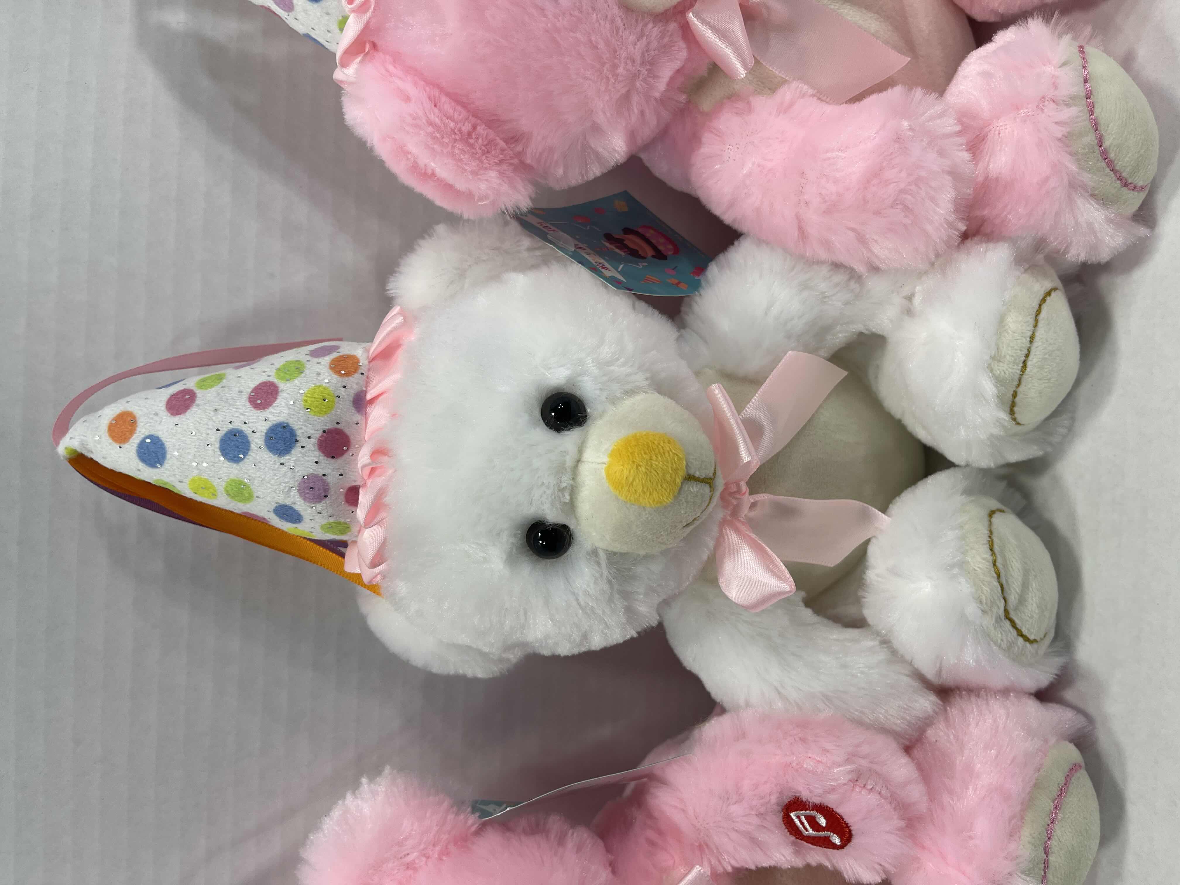 Photo 1 of LINZY 12” HAPPY BIRTHDAY SINGING AND LIGHT-UP BEAR PLUSH (2) PINK & (1) WHITE 