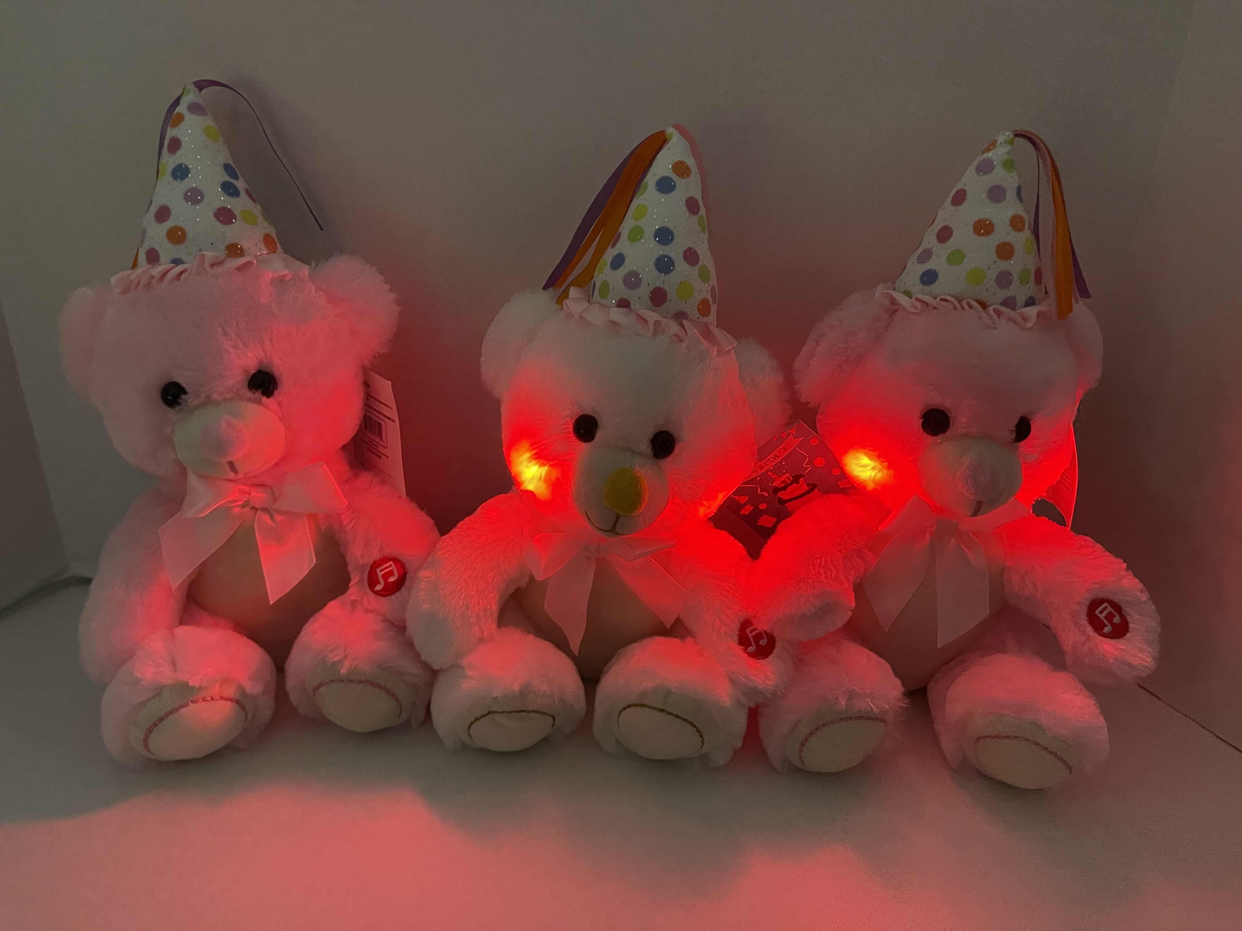Photo 1 of LINZY 12” HAPPY BIRTHDAY SINGING AND LIGHT-UP BEAR PLUSH (2) PINK & (1) WHITE 