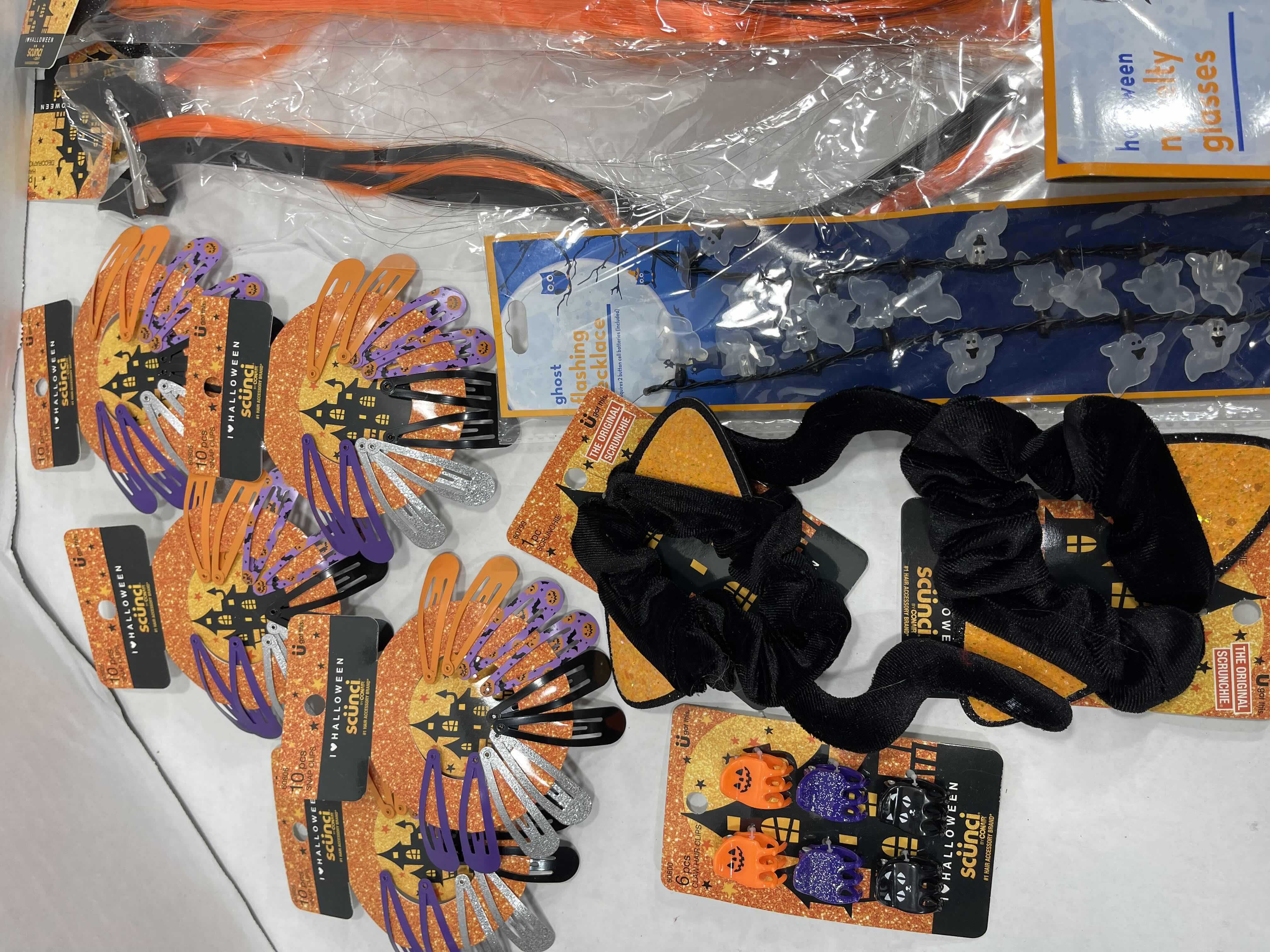 Photo 1 of FUN LADIES HALLOWEEN ACCESSORIES LOT - HEAD WEARS, HEAD BANDS, SOCKS, NECKLACE & GLASSES MSRP $40