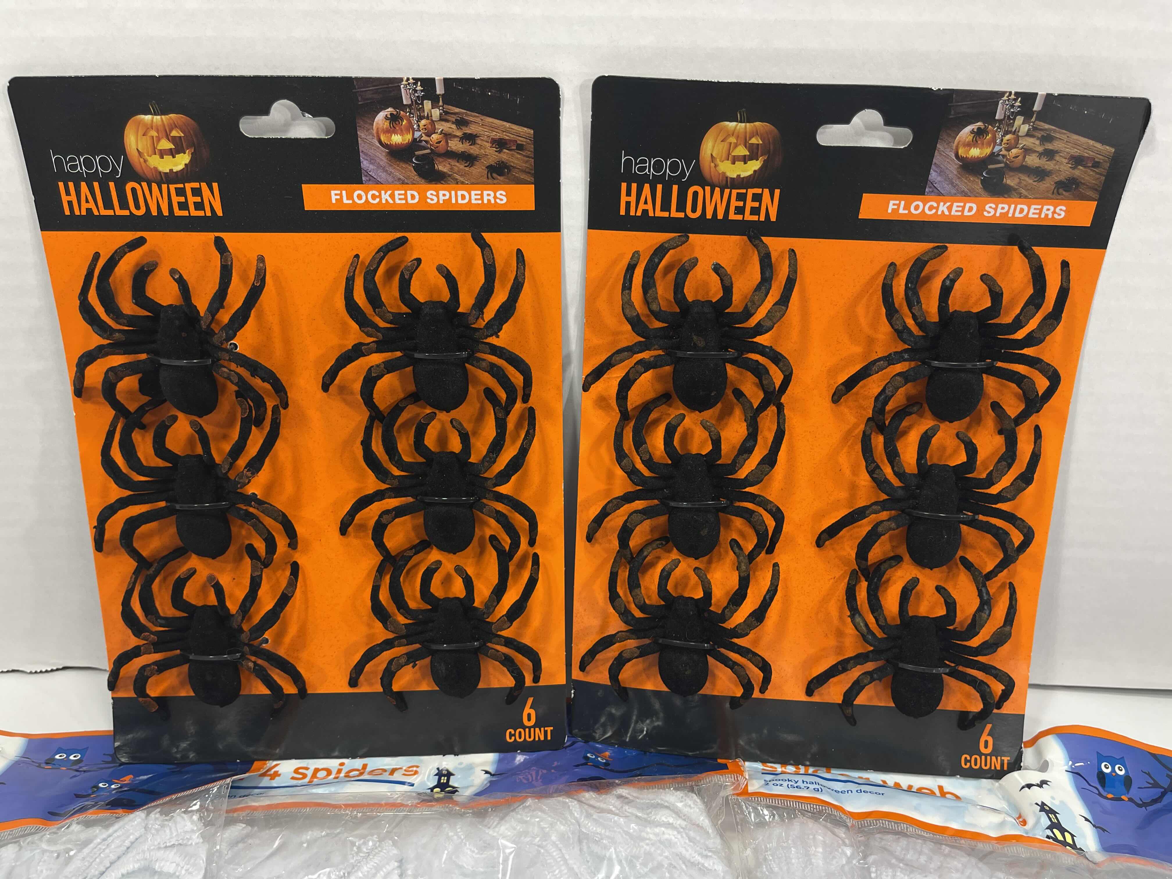 Photo 1 of SPIDER WEB LOT (10 BAGS) & FLOCKED SPIDERS (12 COUNT)