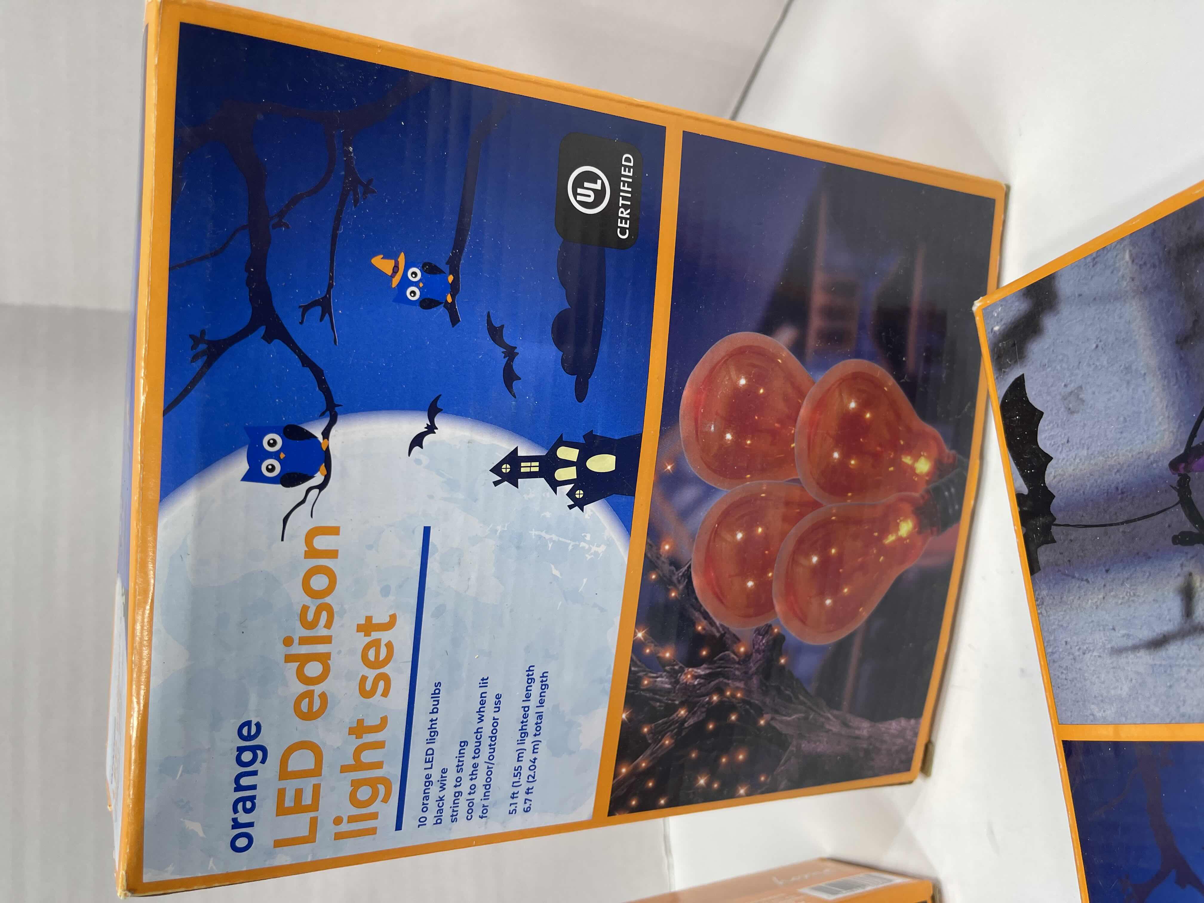 Photo 1 of HALLOWEEN LED EDISON LIGHT SETS (3) & LED GLOWING WITCH HATS (2) MULTICOLORS MSRP $90