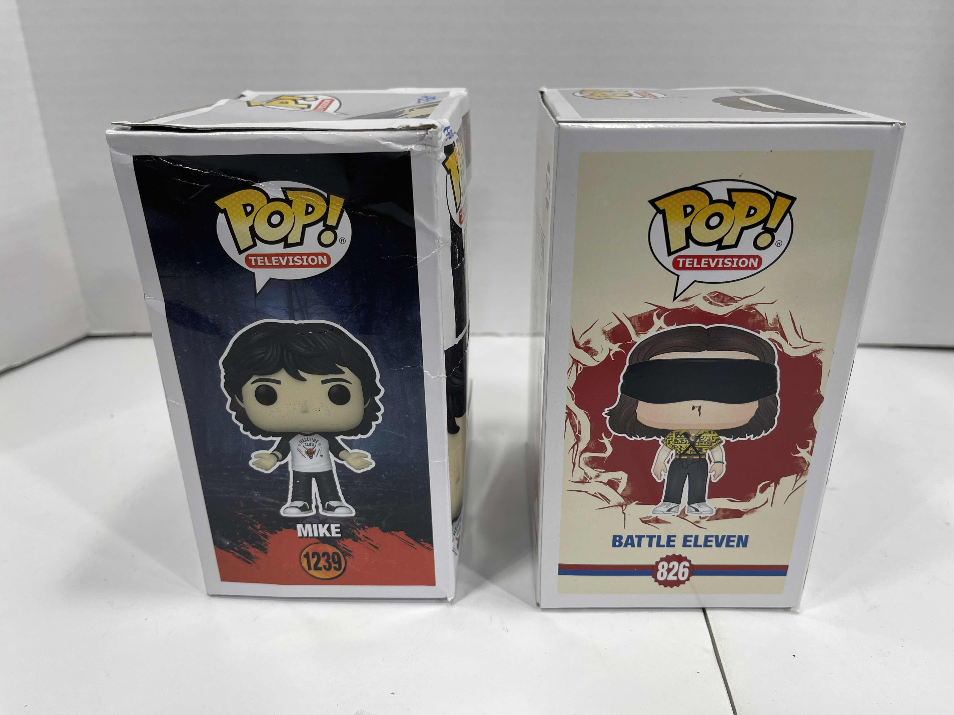 Photo 1 of FUNKO POPS (2) - STRANGER THINGS MIKE #1239 & BATTLE ELEVEN #826 NEW 