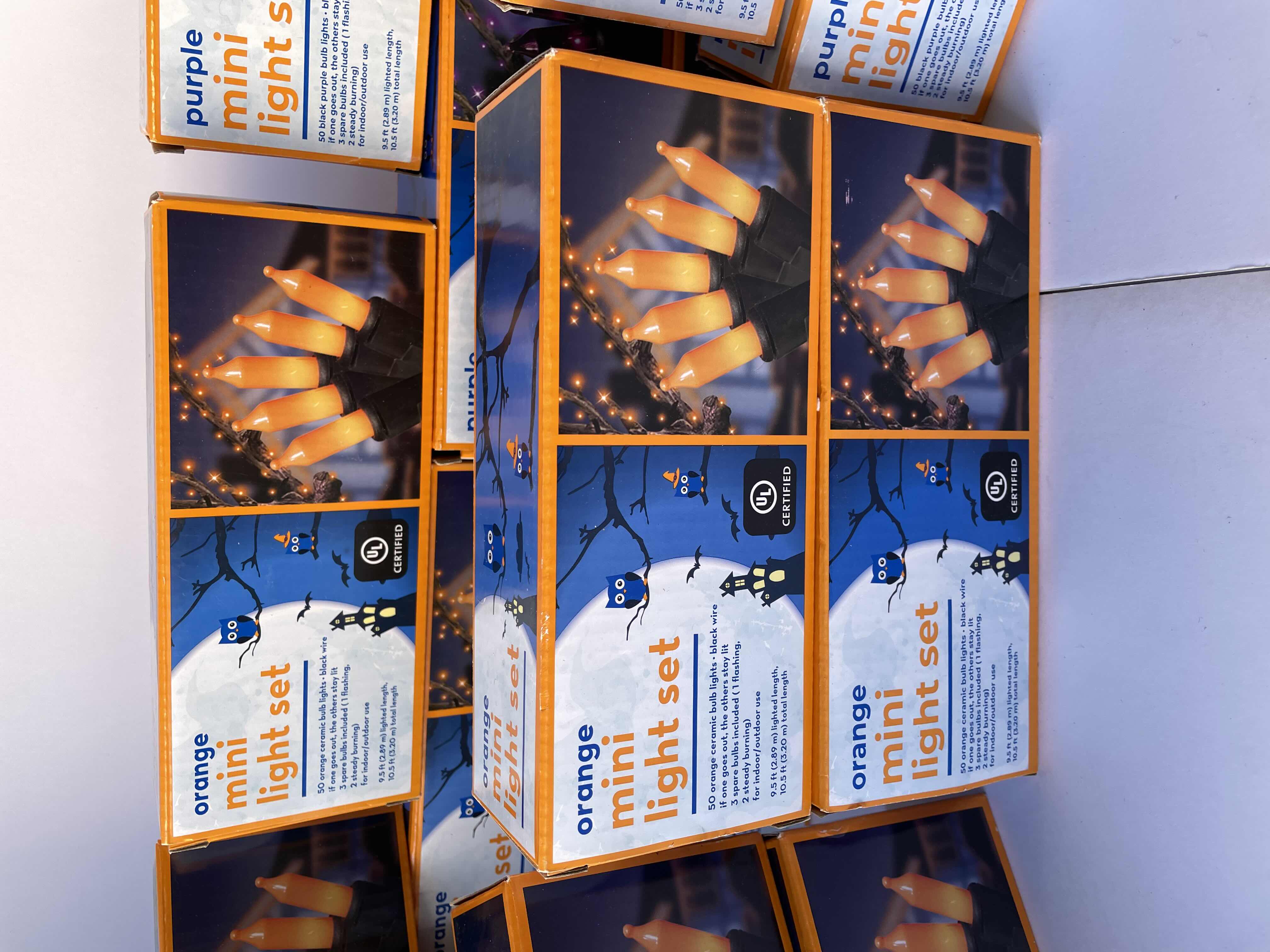 Photo 1 of HALLOWEEN MINI LIGHT SETS ORANGE AND PURPLE LOT (17 BOXES) MSRP $100