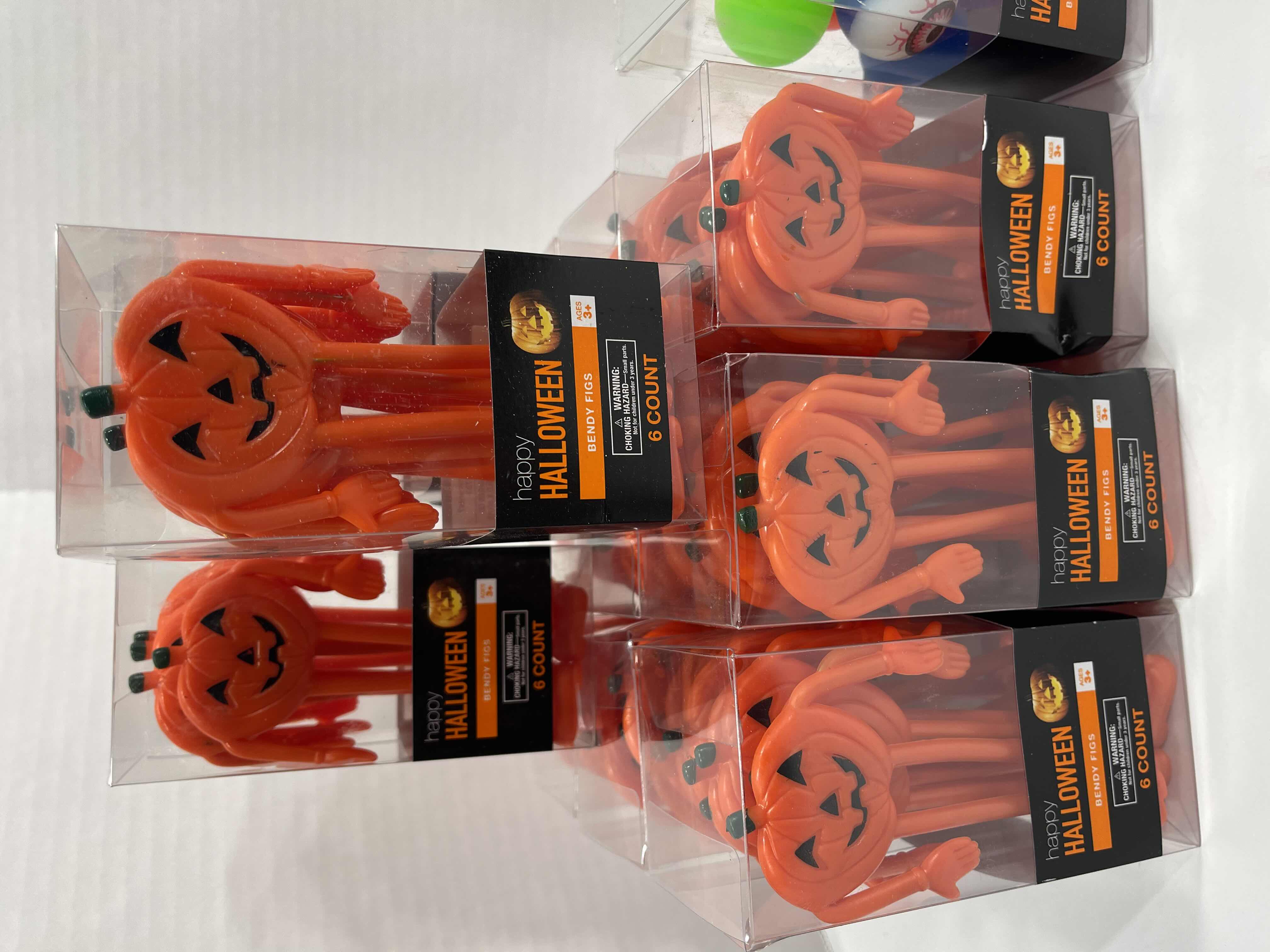 Photo 1 of HAPPY HALLOWEEN BOXES OF SMALL HALLOWEEN TOYS (33 BOXES) - FANGS (16), BENDY FIGS (12), CHARACTER SQUISH (3), BOUNCY BALLS (1) & STRETCHY PALS (1) MSRP $60