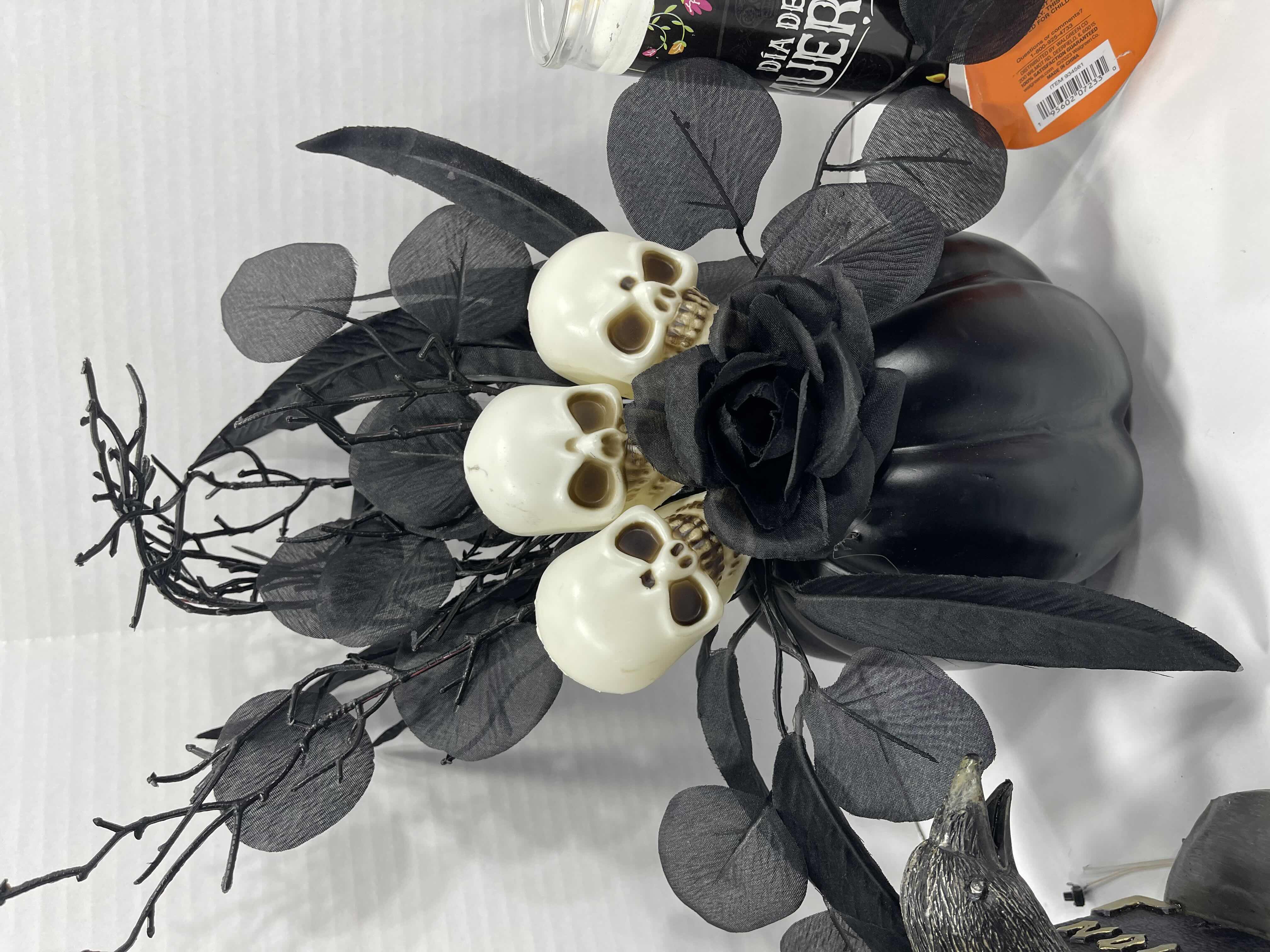 Photo 1 of HALLOWEEN HOME TABLE TOP DECOR (14 ITEMS) -  SPIDER WEBS, LIGHT SETS, CANDLES, RESIN DECOR ETC MSRP $100