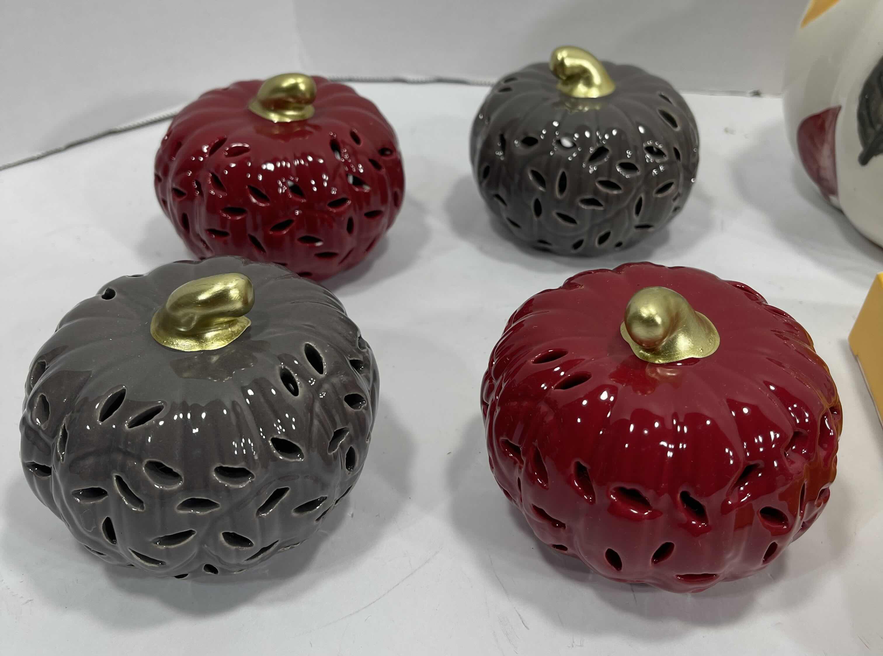 View 3 of AUTUMN CERAMIC PUMPKINS (8) TALLEST 6.5” & CHEESE KNIFE SET MSRP $70