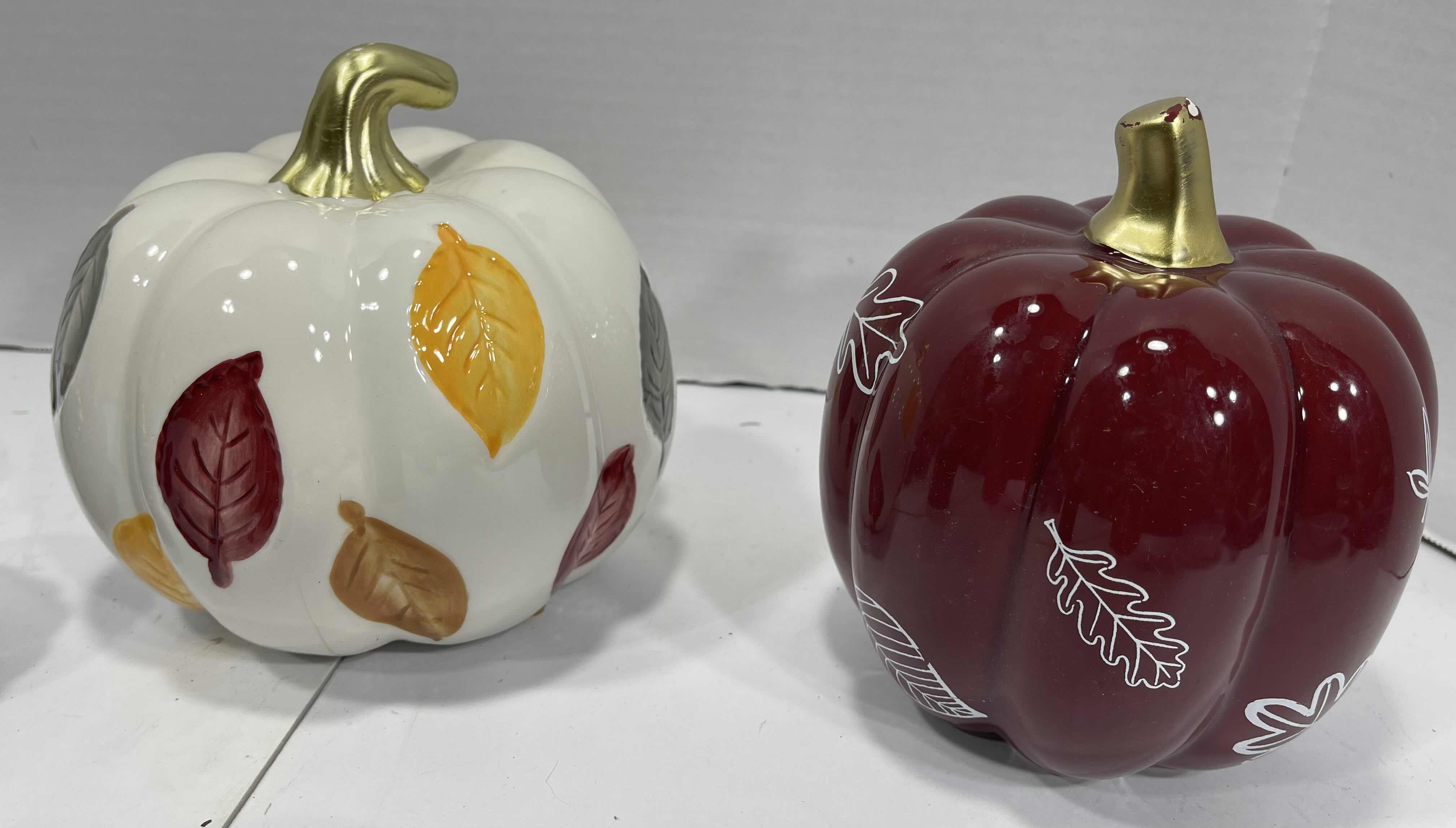 Photo 1 of AUTUMN HOLIDAY CERAMIC PUMPKINS (8) TALLEST 6.5” & BLACK CERAMIC TEA LIGHT HOLDER MSRP $85