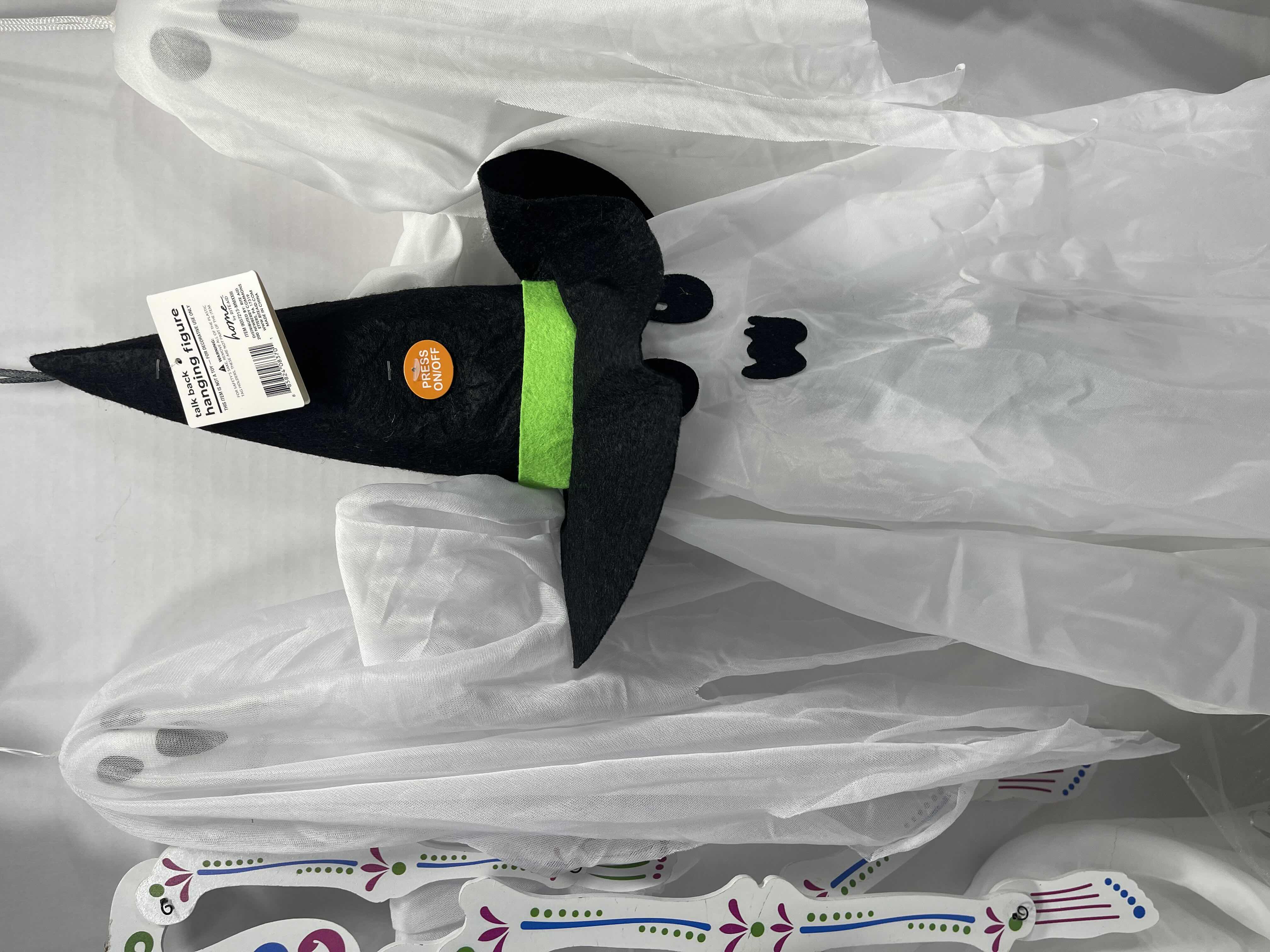 Photo 1 of HALLOWEEN HANGING DECORATIONS LOT (11 ITEMS) - TALK BACK HANGING FIGURE, GHOSTS & SKELETON NWT MSRP $90
