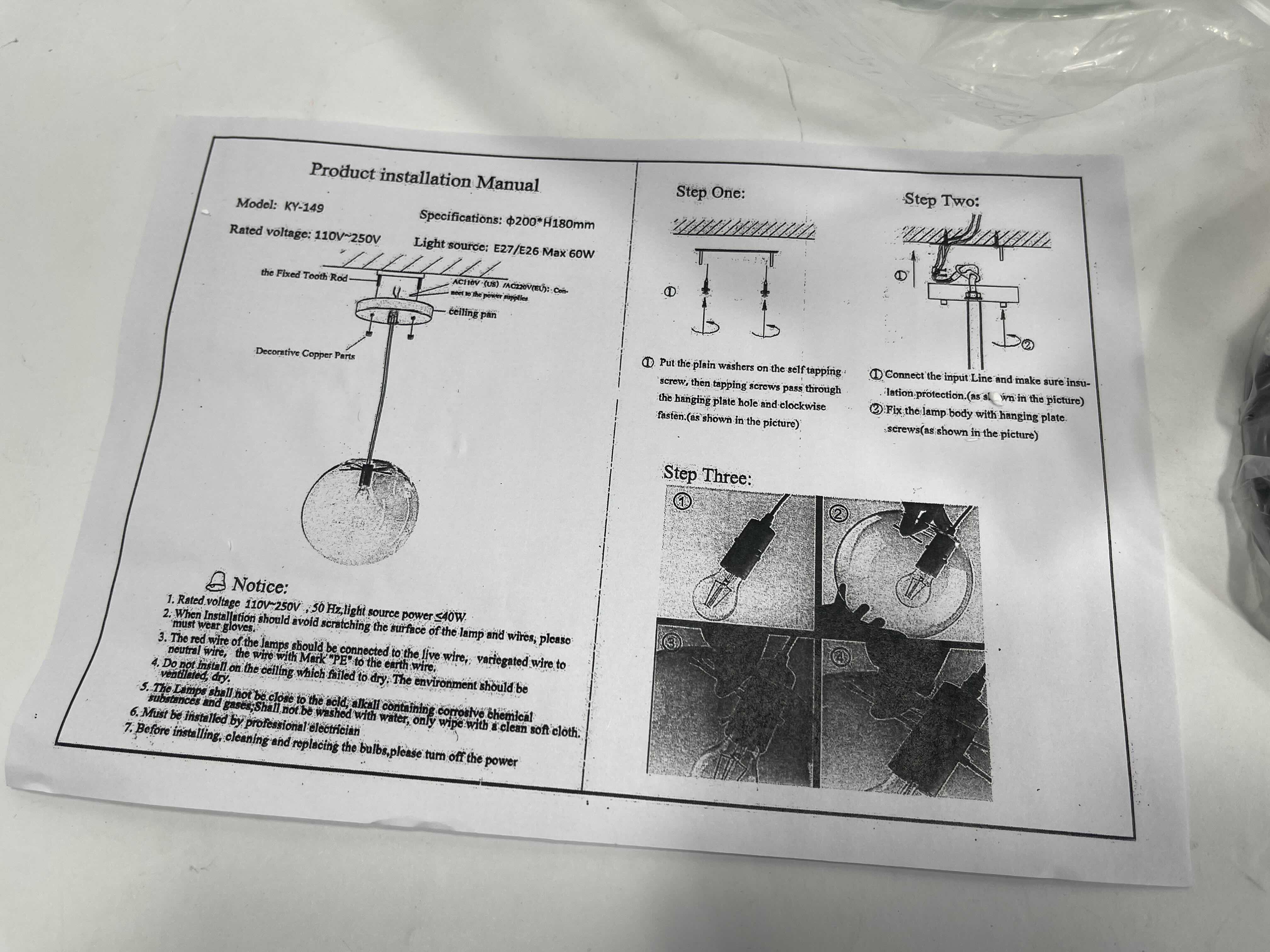 Photo 1 of CLEAR GLOBE PENDANT HANGING KITCHEN ISLAND LIGHT MSRP $40