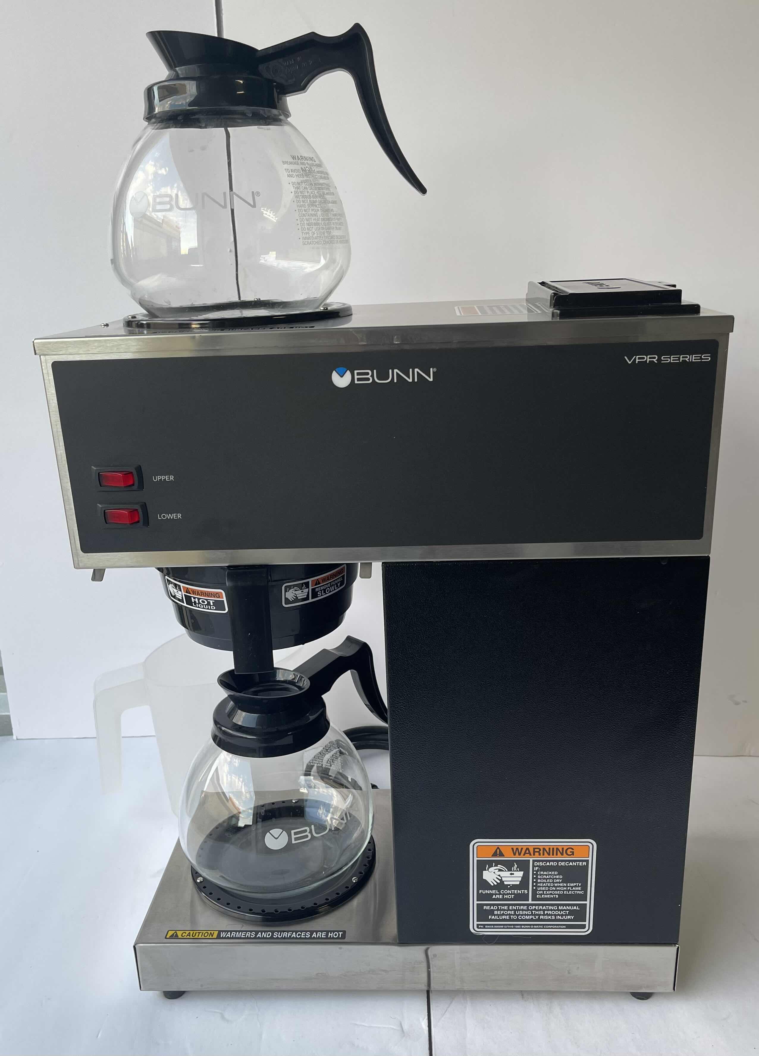 Photo 1 of BUNN COMMERCIAL 12 CUP COFFEE MAKER VPR - UPPER AND LOWER WARMER WITH (2) GLASS DECANTERS AND PLASTIC MEASURER MSRP $400