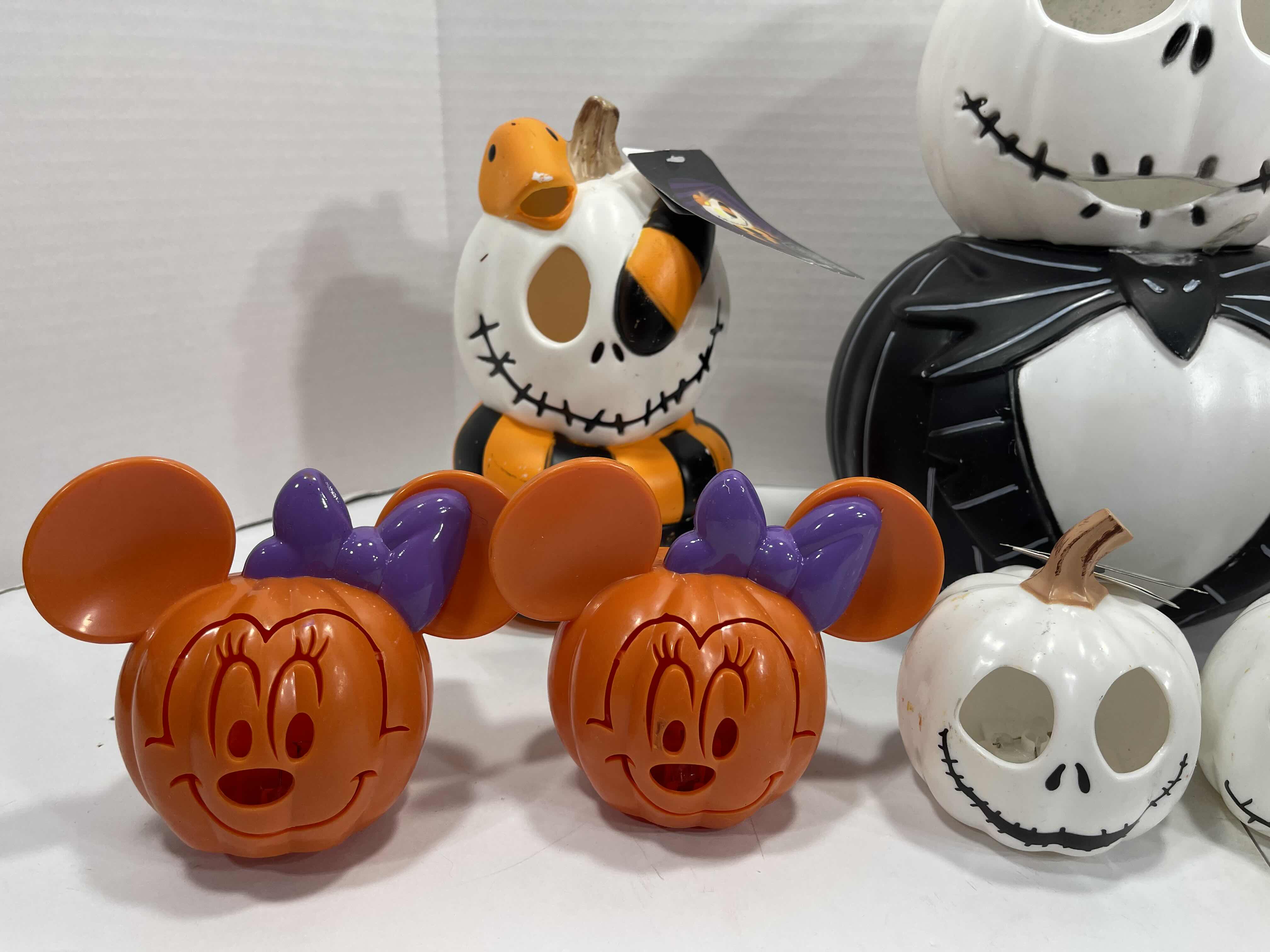 Photo 1 of DISNEY HALLOWEEN LIGHT-UPS (9) - LARGE JACK H12” (1), JACK WITH SNAKE (2), MINI JACK HEAD (2), MINI MICKEY (2) & MINI MINNIE (2) MSRP $100