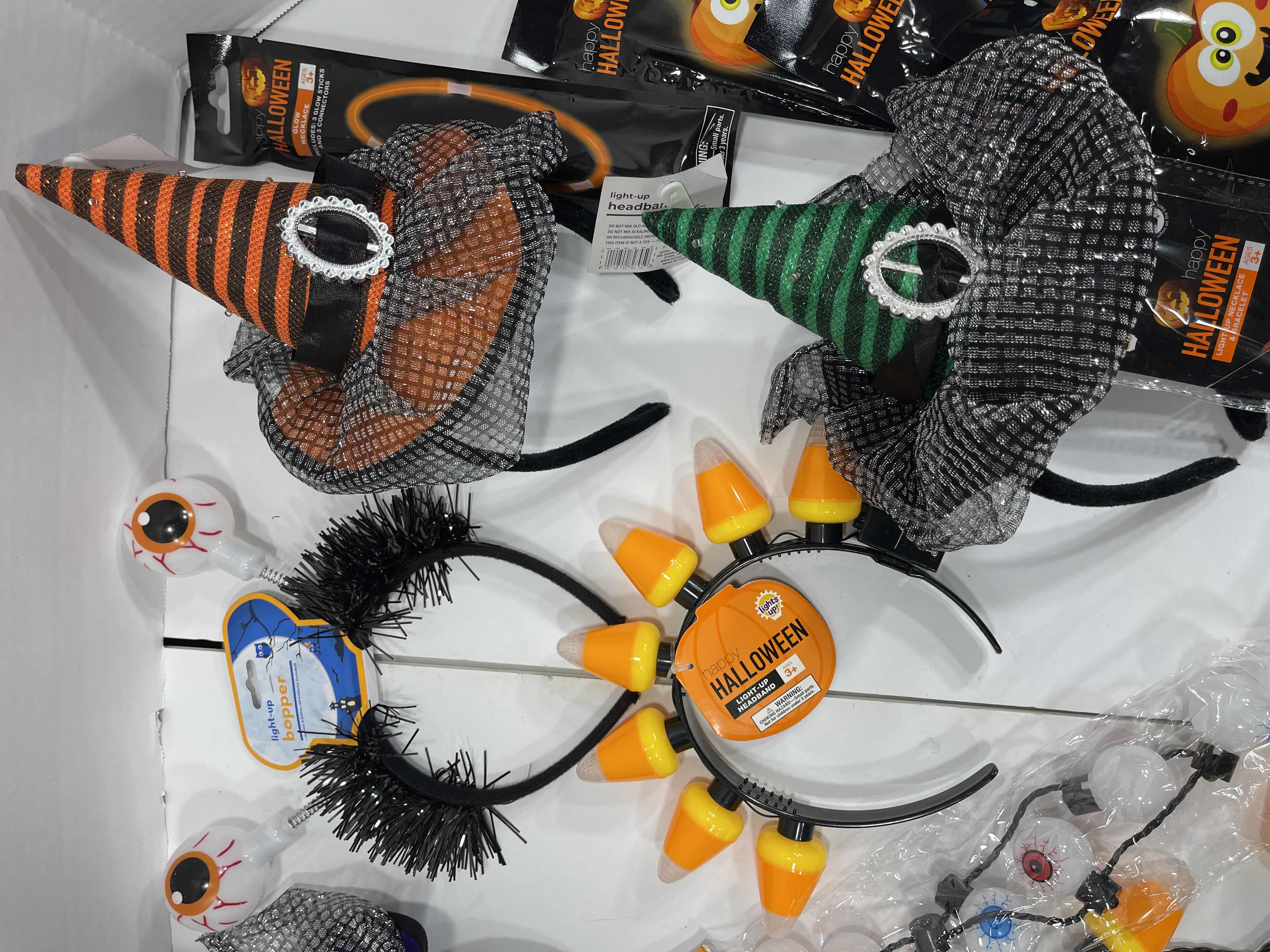 Photo 1 of HALLOWEEN LIGHT-UPS LOT (18 ITEMS) - HEADBANDS, NECKLACES, BRACELETS & GLOW WANDS MSRP $50