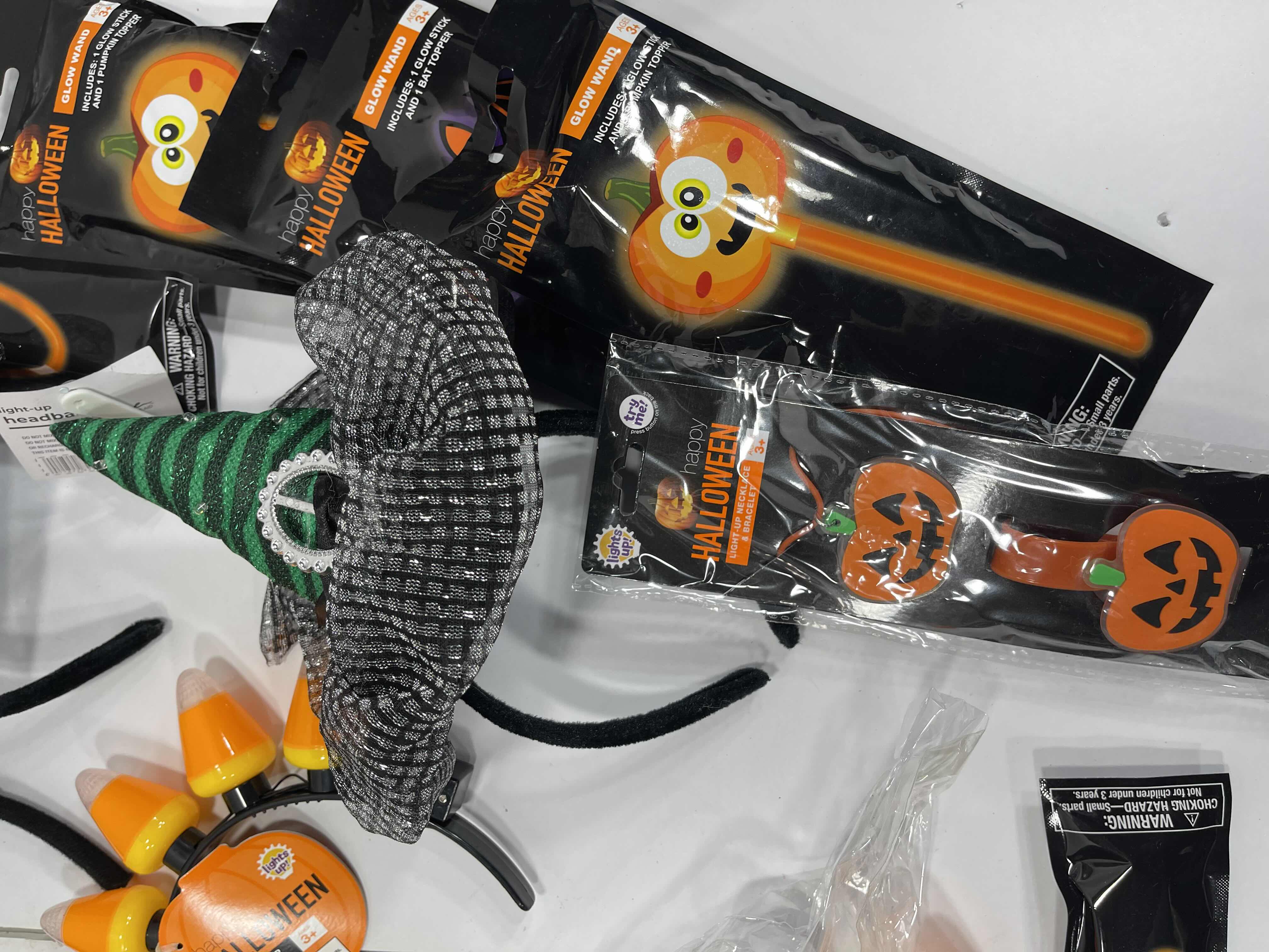 Photo 1 of HALLOWEEN LIGHT-UPS LOT (18 ITEMS) - HEADBANDS, NECKLACES, BRACELETS & GLOW WANDS MSRP $50