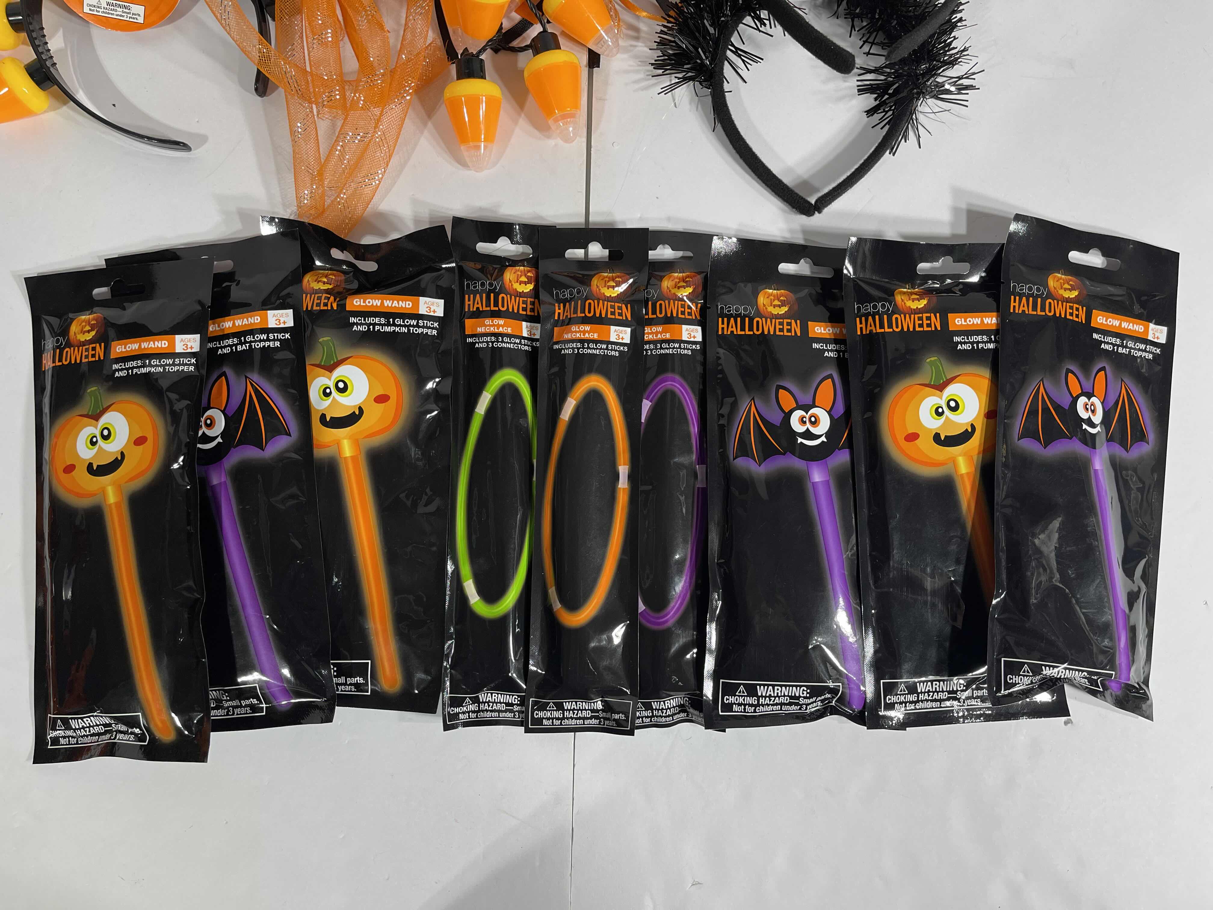 Photo 1 of HALLOWEEN LIGHT-UPS LOT (18 ITEMS) - HEADBANDS, NECKLACES & GLOW WANDS MSRP $50