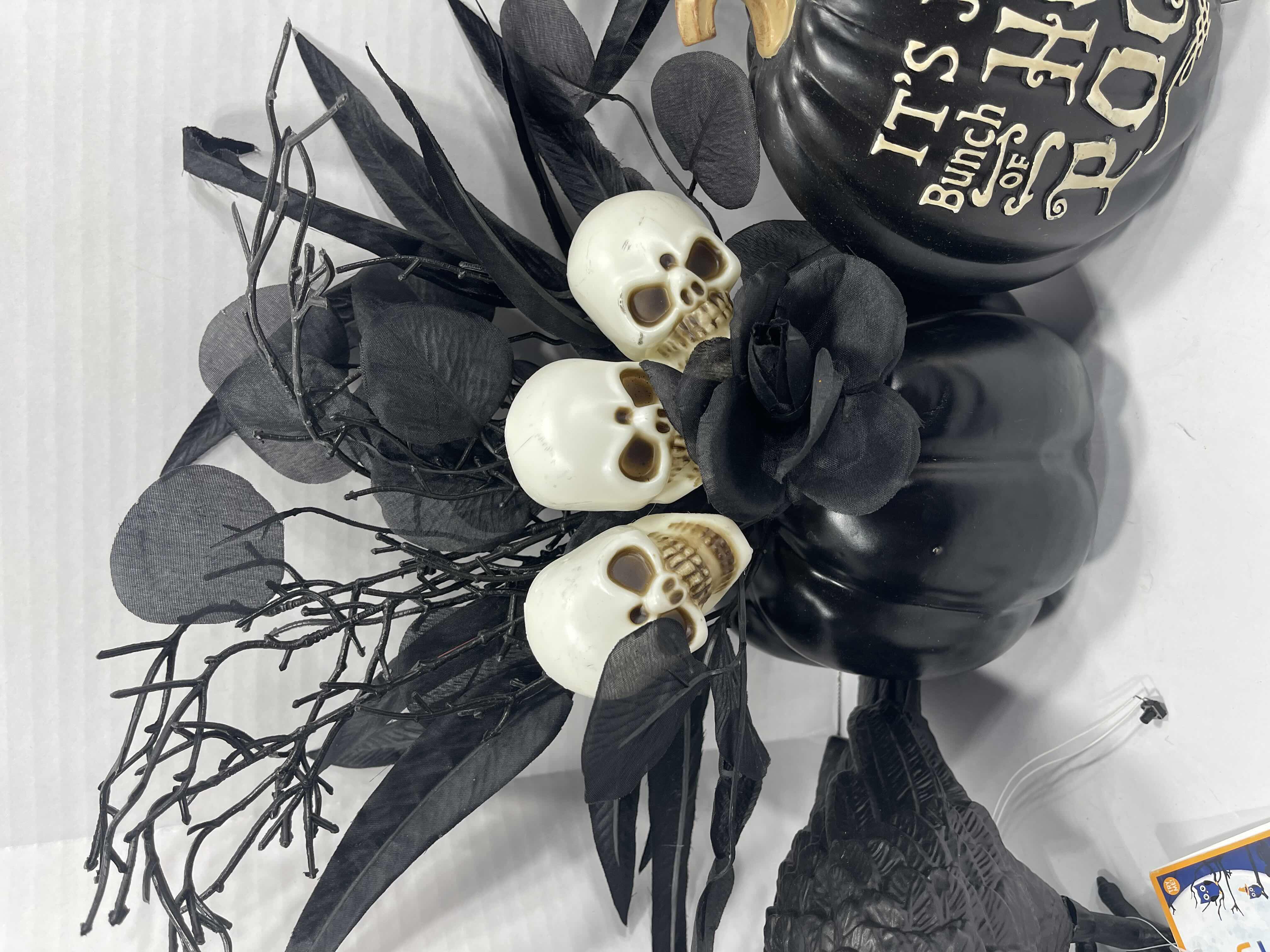 View 3 of HALLOWEEN TABLE TOP DECOR (4 ITEMS) BLACK PUMPKIN SKULL FLOWER ARRANGEMENT (2), IT’S ALL JUST HOCUS POCUS PUMPKIN & LIGHT-UP EYES RAVEN