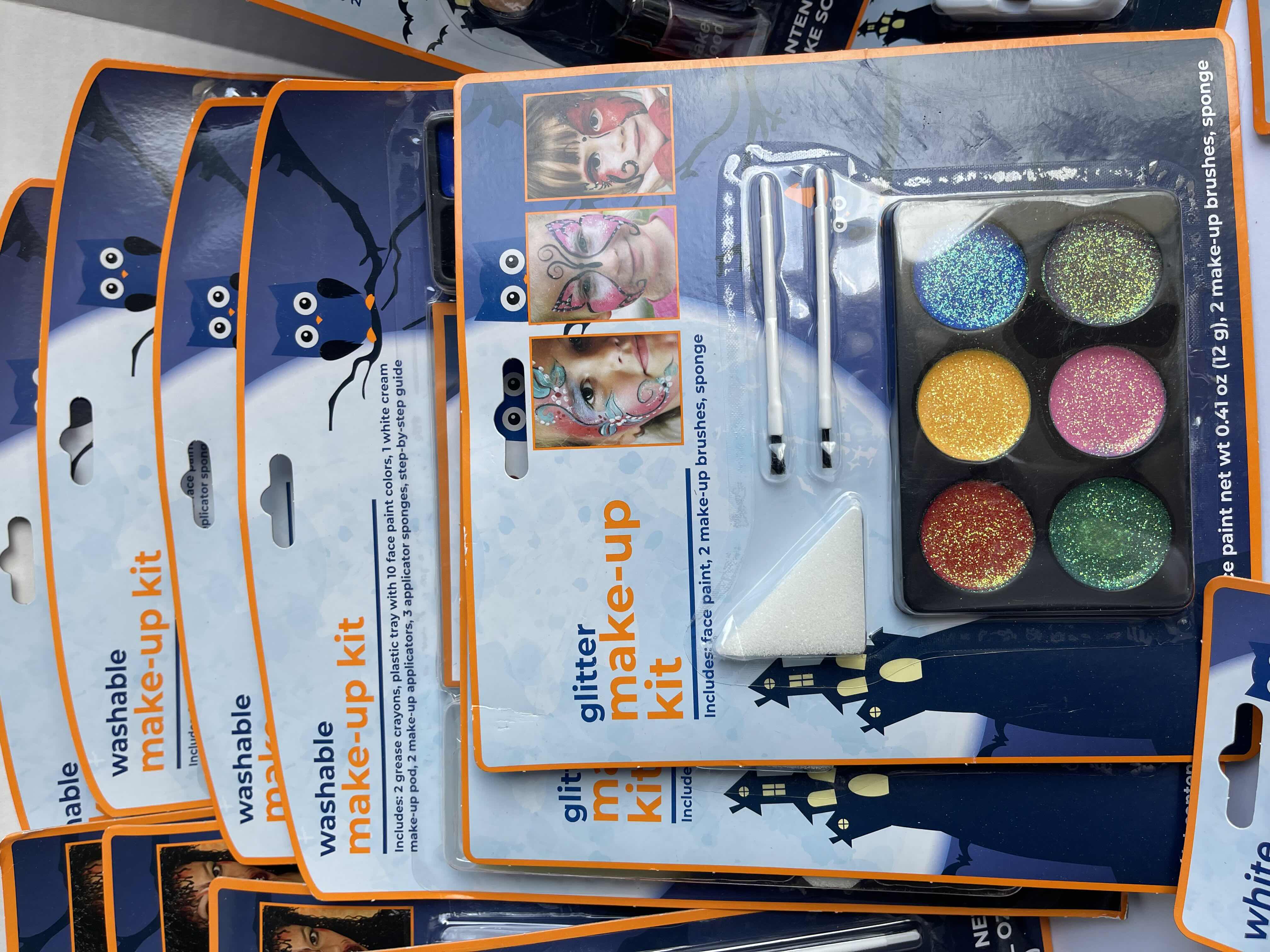 Photo 1 of LARGE LOT ASSORTMENT OF HALLOWEEN MAKE-UP KITS, FACE PAINTS, FAKE BLOOD AND MORE (50 PIECES) MSRP $200