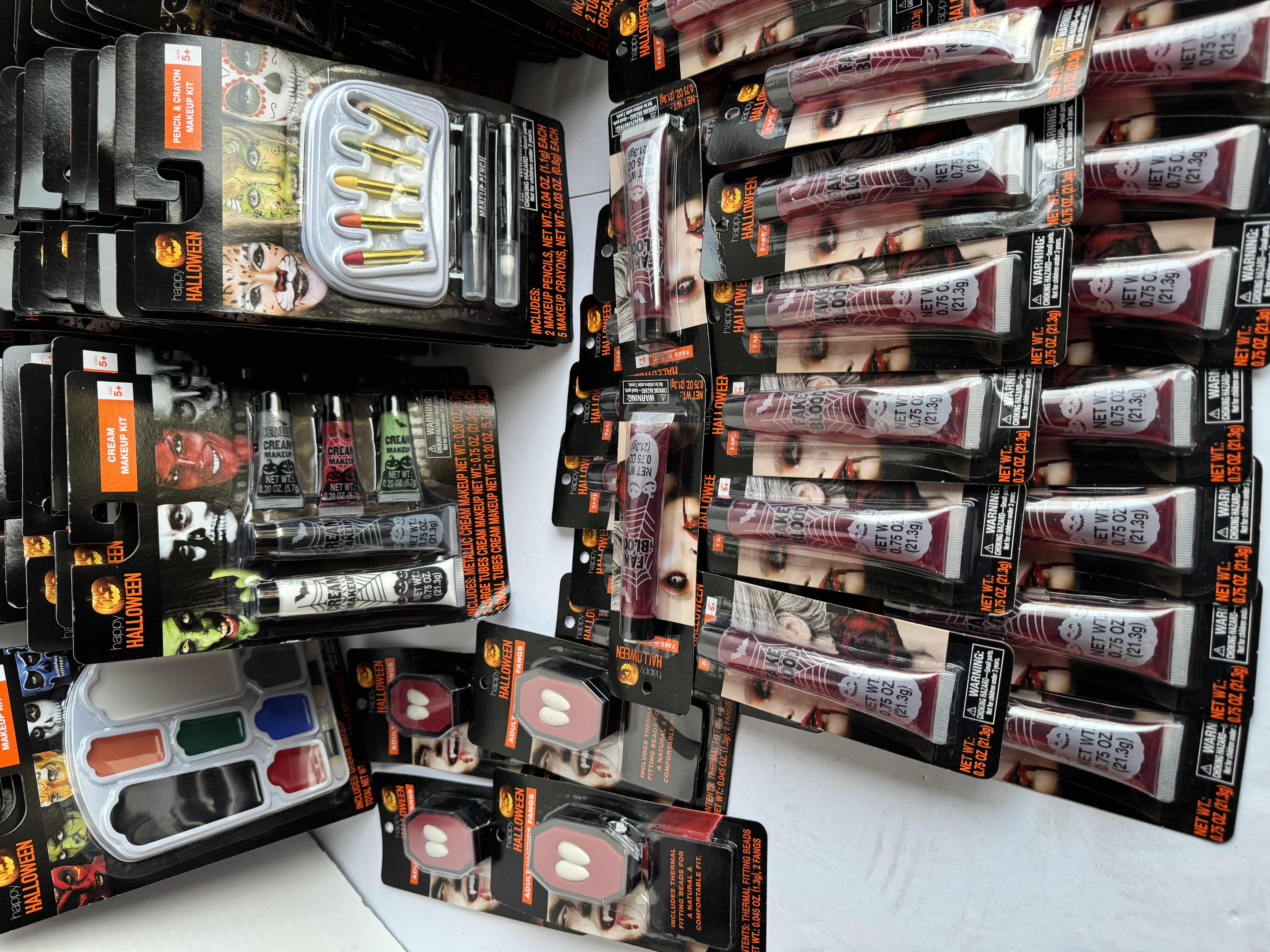 Photo 1 of HAPPY HALLOWEEN LARGE MAKE UP ASSORTMENTS FAKE BLOOD & FANGS & MORE (LOT OF 77)