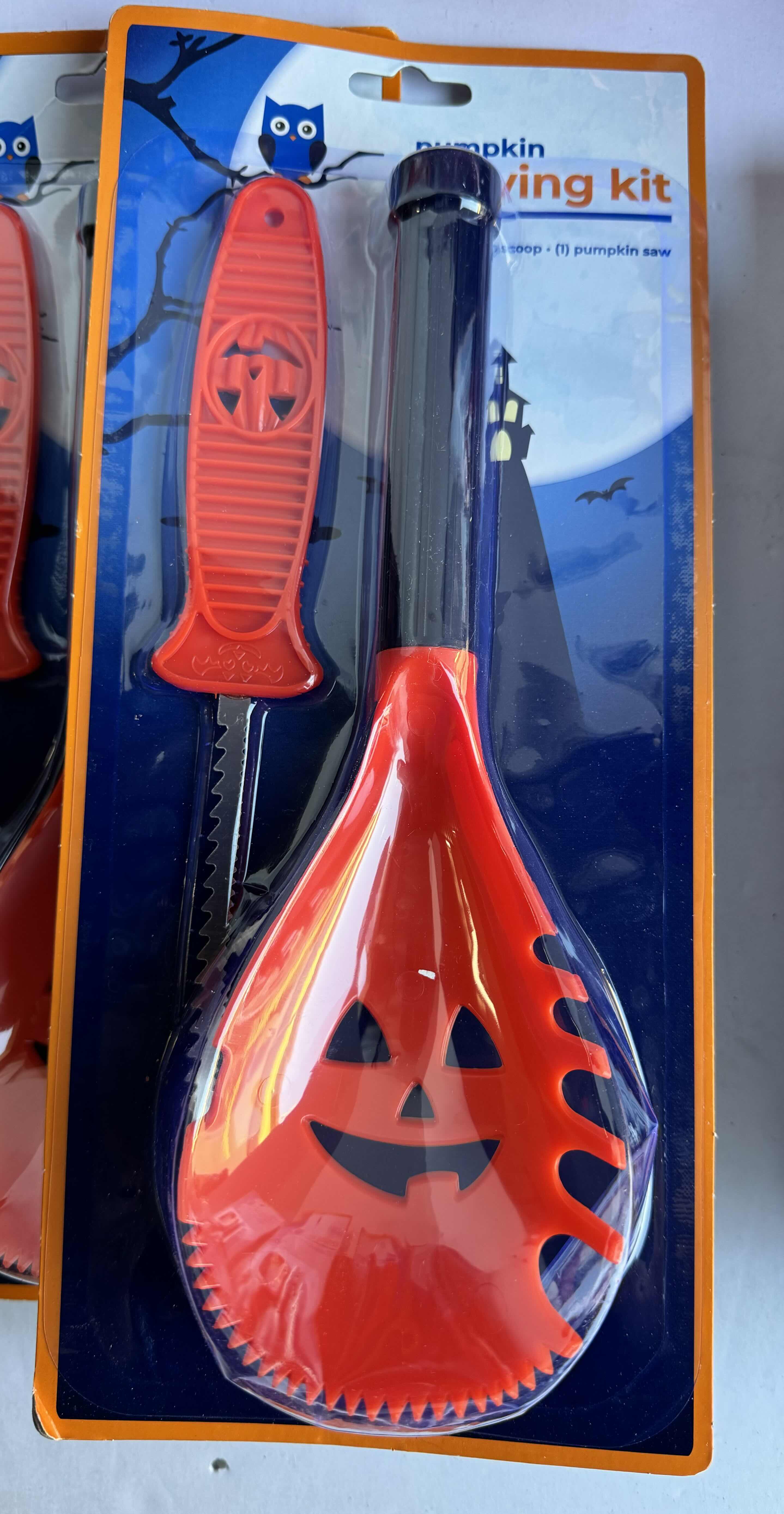Photo 1 of HALLOWEEN PUMPKIN CARVING KIT WITH STENCILS AND PUMPKIN SCOOP WITH SAW (LOT OF 40)