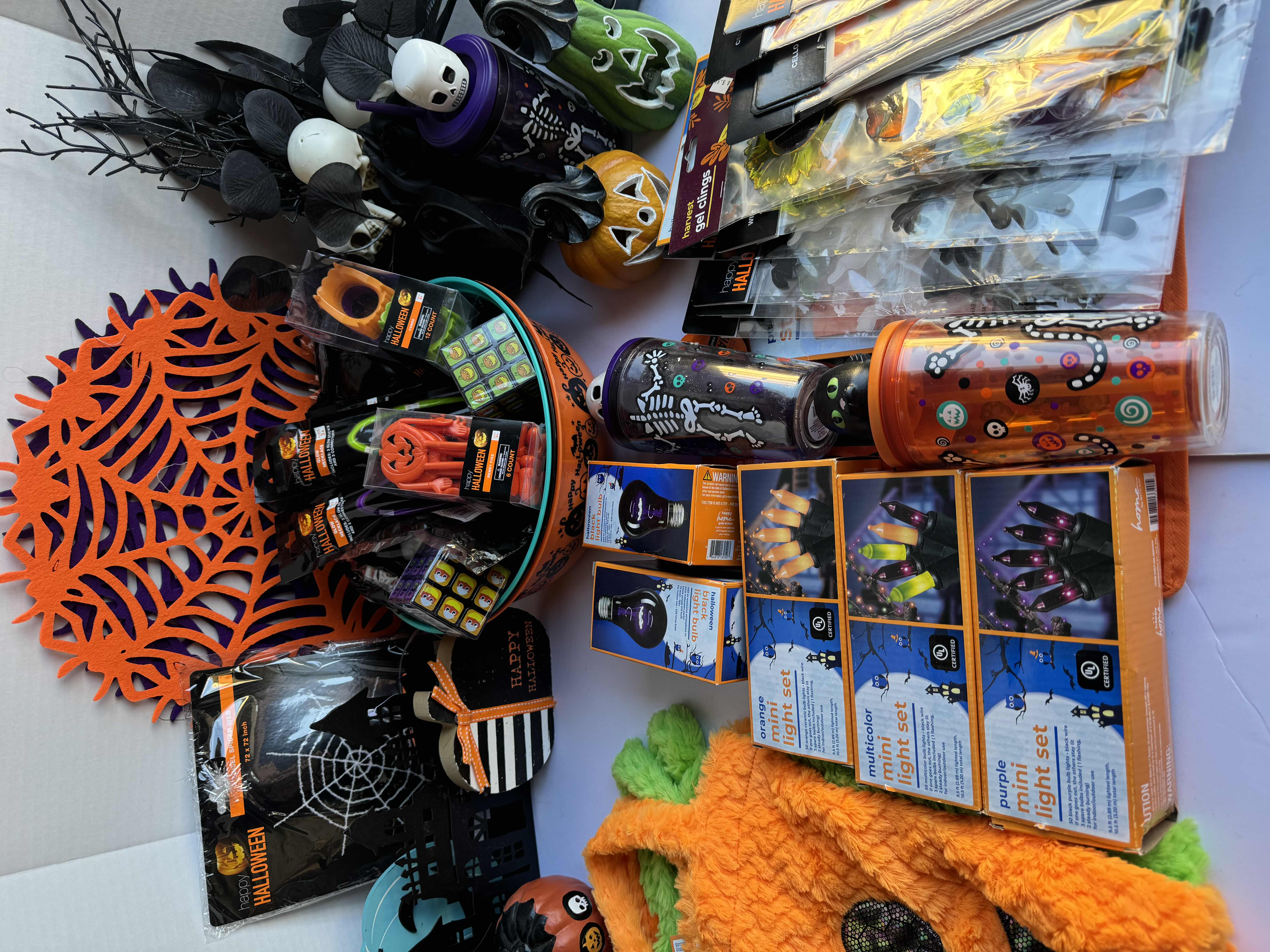 Photo 1 of HALLOWEEN TABLE TOP DECOR LARGE ASSORTMENT - CANDY BOWLS, LIGHT SETS, GLOW STICKS, HALLOWEEN CUPS, WOOD DISPLAYS, RESIN PUMPKINS AND MORE MSRP $70