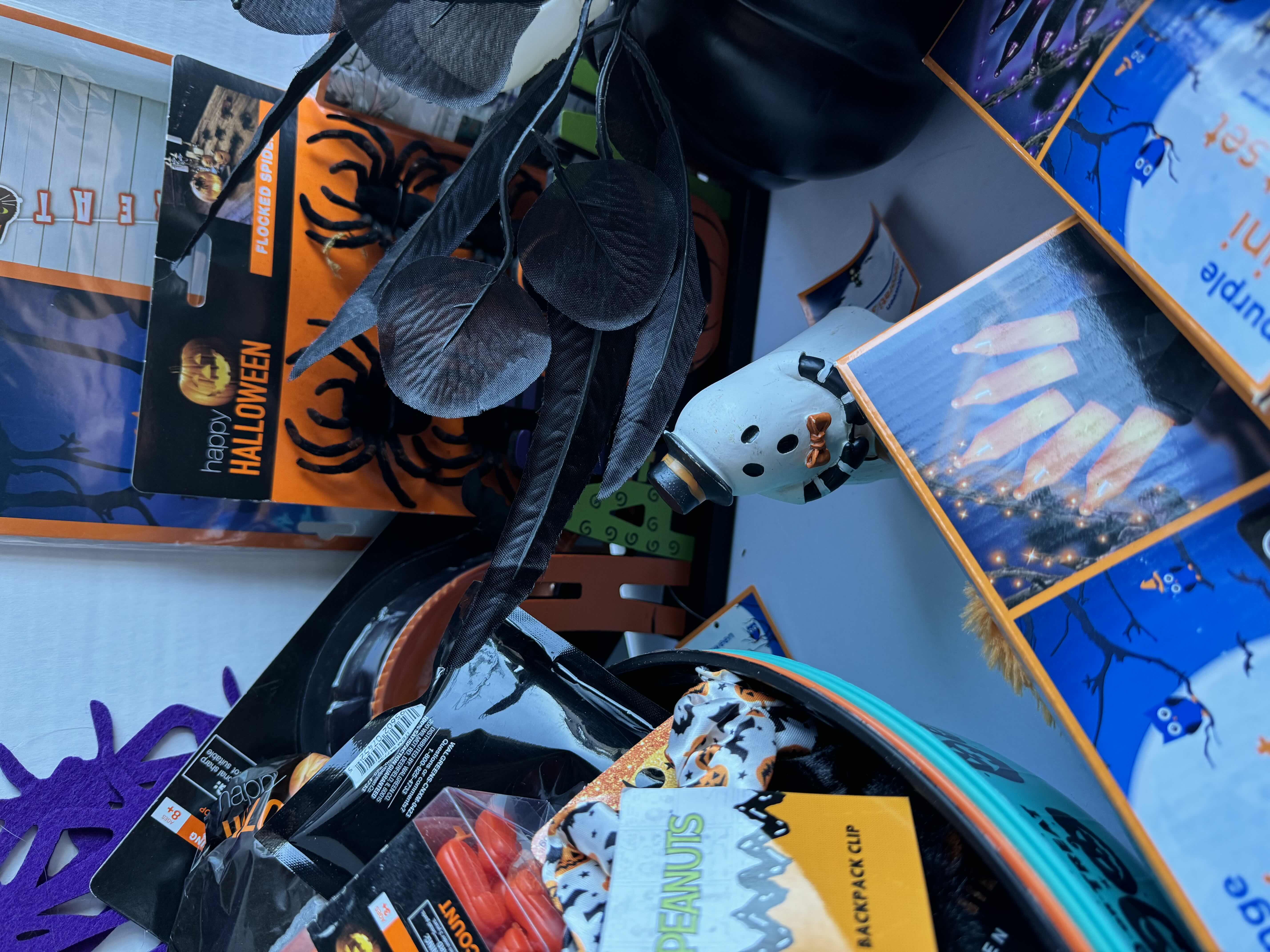 Photo 1 of HALLOWEEN TABLE TOP DECOR LARGE ASSORTMENT - CANDY BOWLS, LIGHT SETS, GLOW STICKS, HALLOWEEN CUPS, WOOD DISPLAYS, RESIN PUMPKINS, TOYS AND MORE MSRP $70