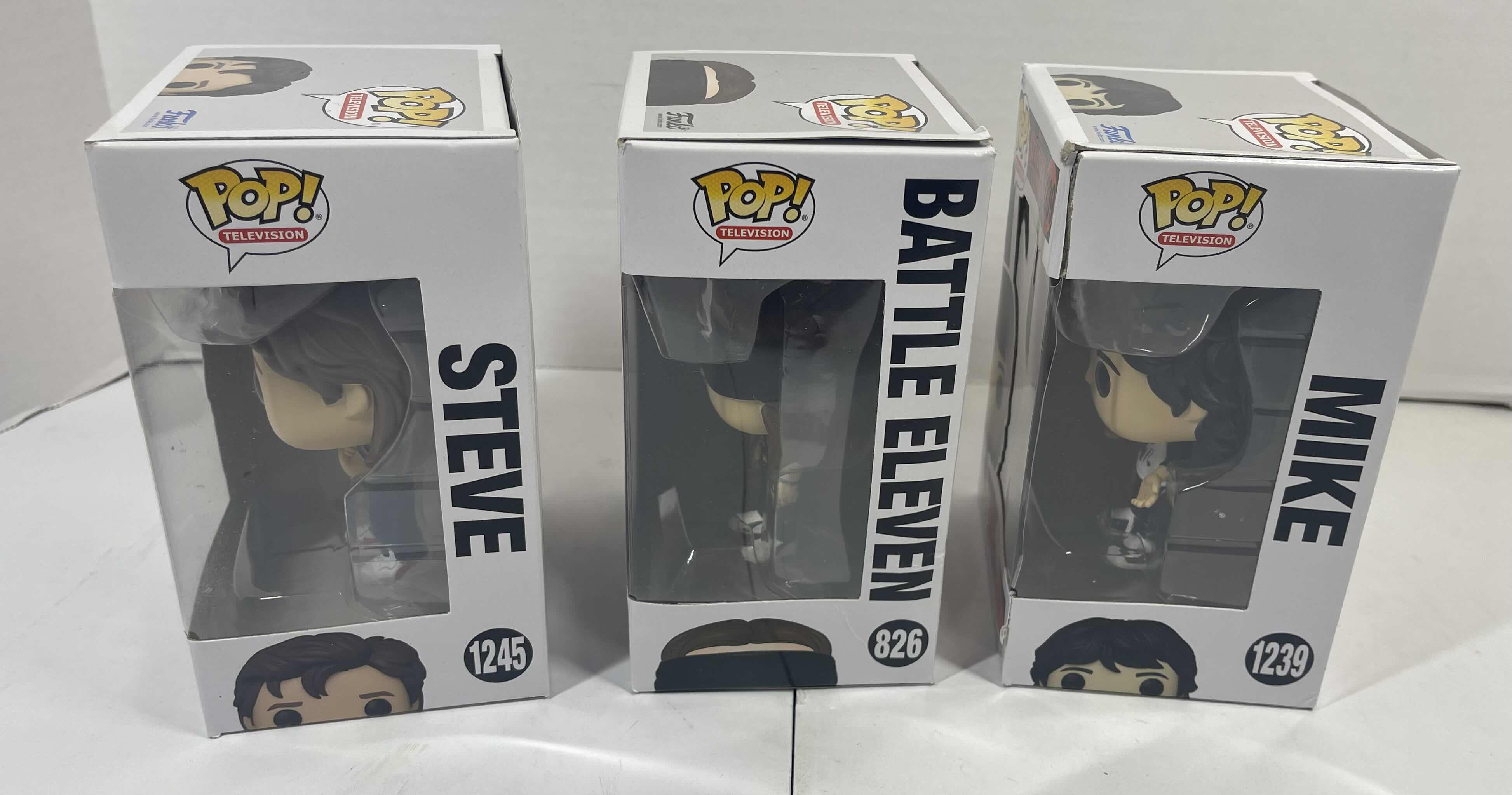 Photo 1 of FUNKO POPS NETFLIX STRANGER THINGS (3) - STEVE #1245, BATTLE ELEVEN #826 & MIKE #1239 MSRP $50