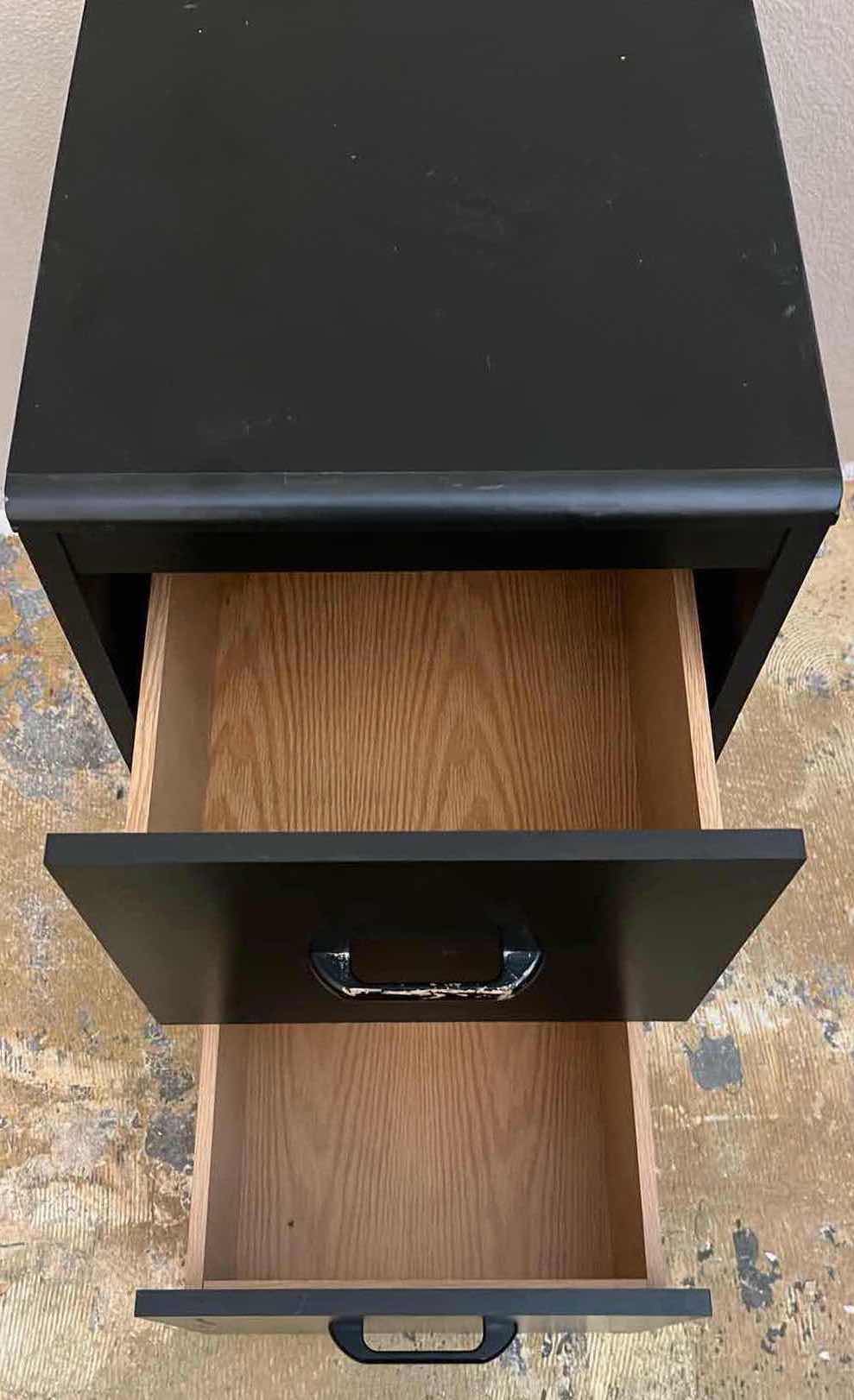 Photo 1 of BLACK WOOD LAMINATE 2 DRAWER ROLLING FILE CABINET 16” X 20.5” H28”